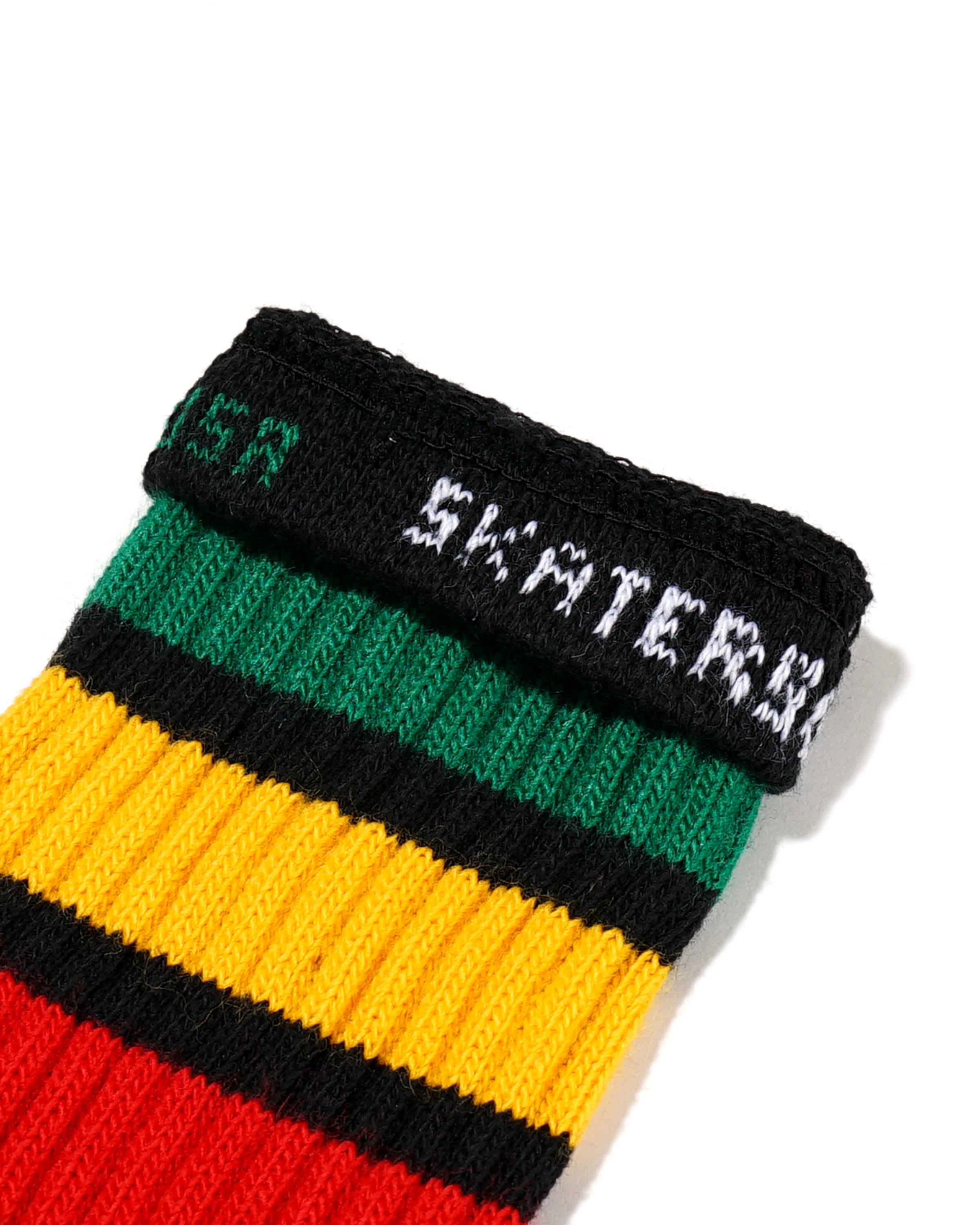 14 Inch Kids Socks - Black w/Green/Gold/Red Stripe - Image 2