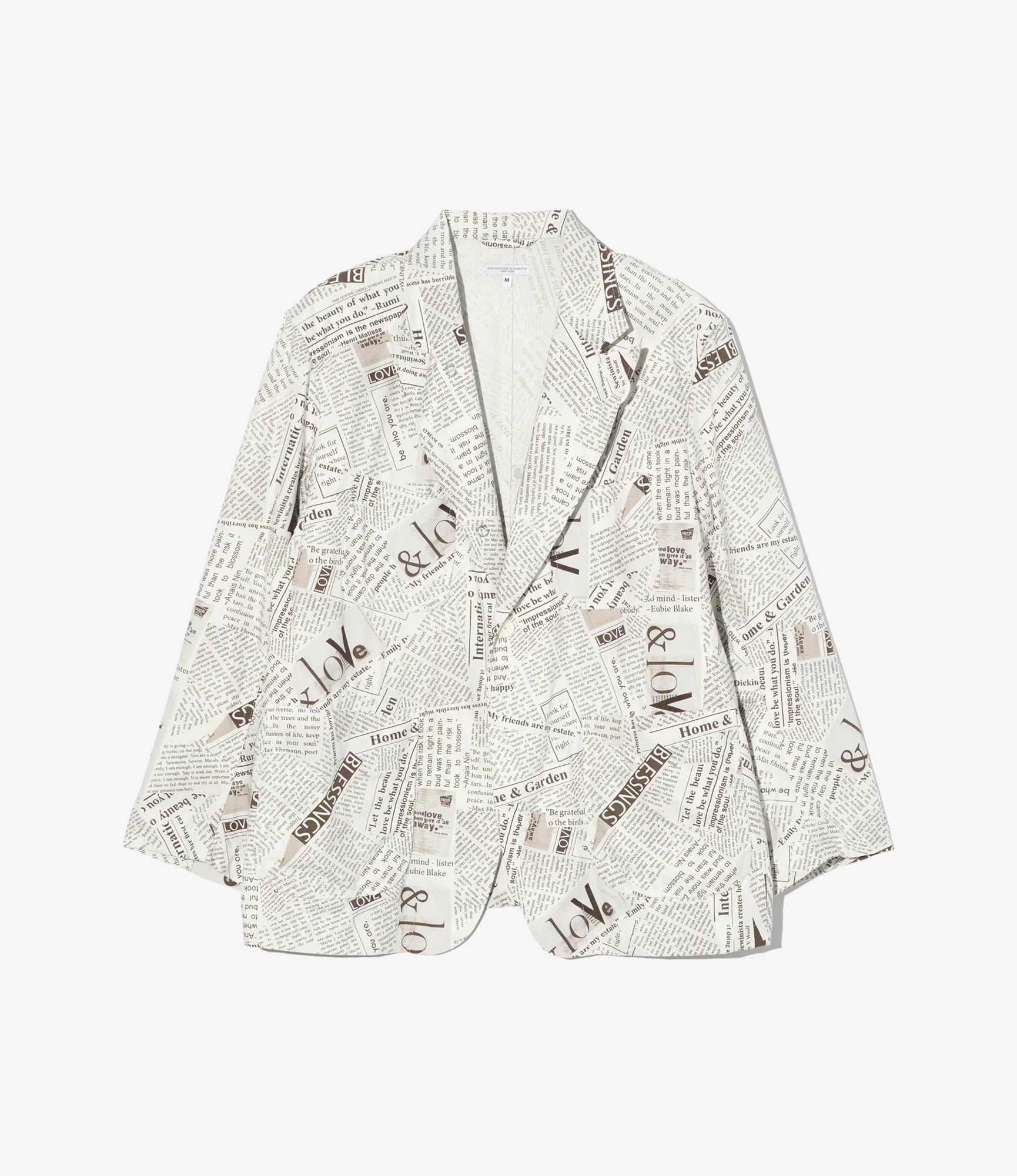 Bedford Jacket - White Cotton Newspaper Print Canvas