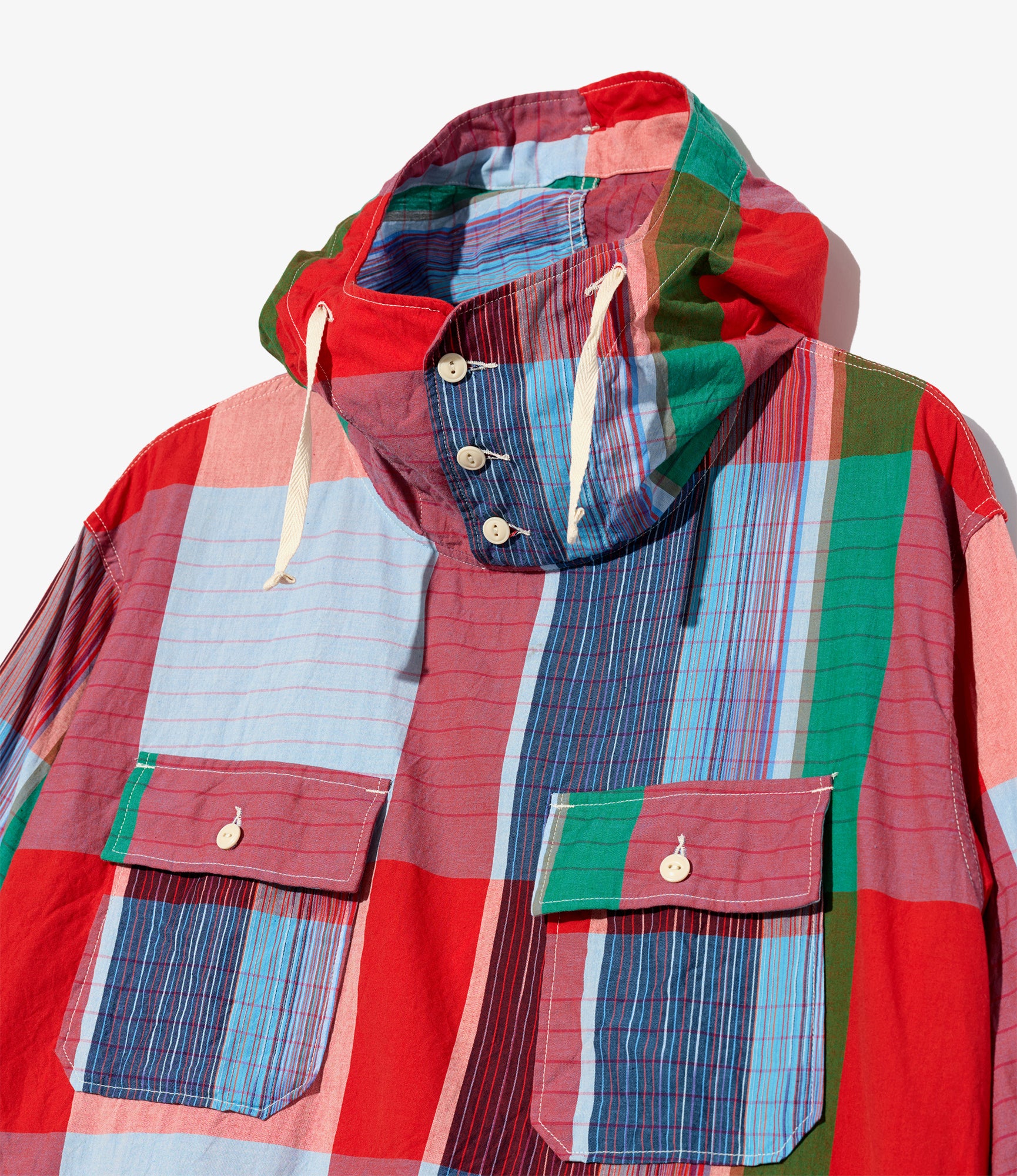 Cagoule Shirt - Red Cotton Big Madras Plaid - Image 3