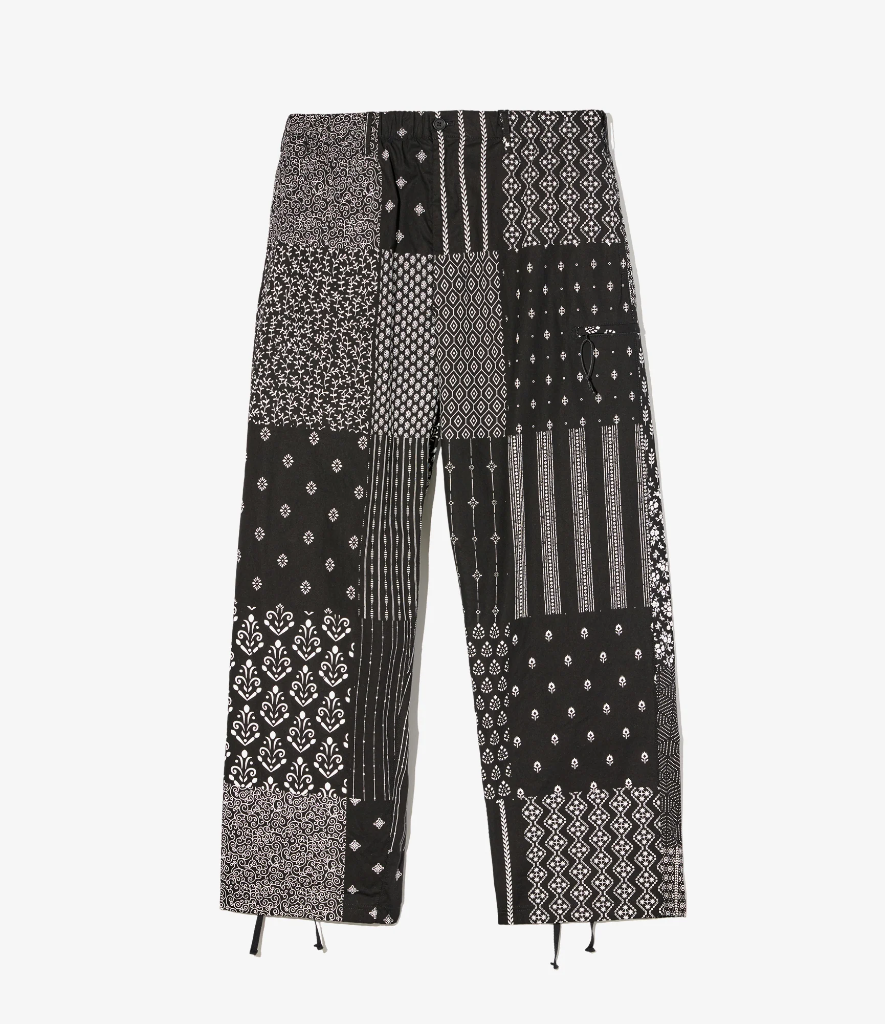 Drawstring Pant - Black/White Cotton Patchwork Print