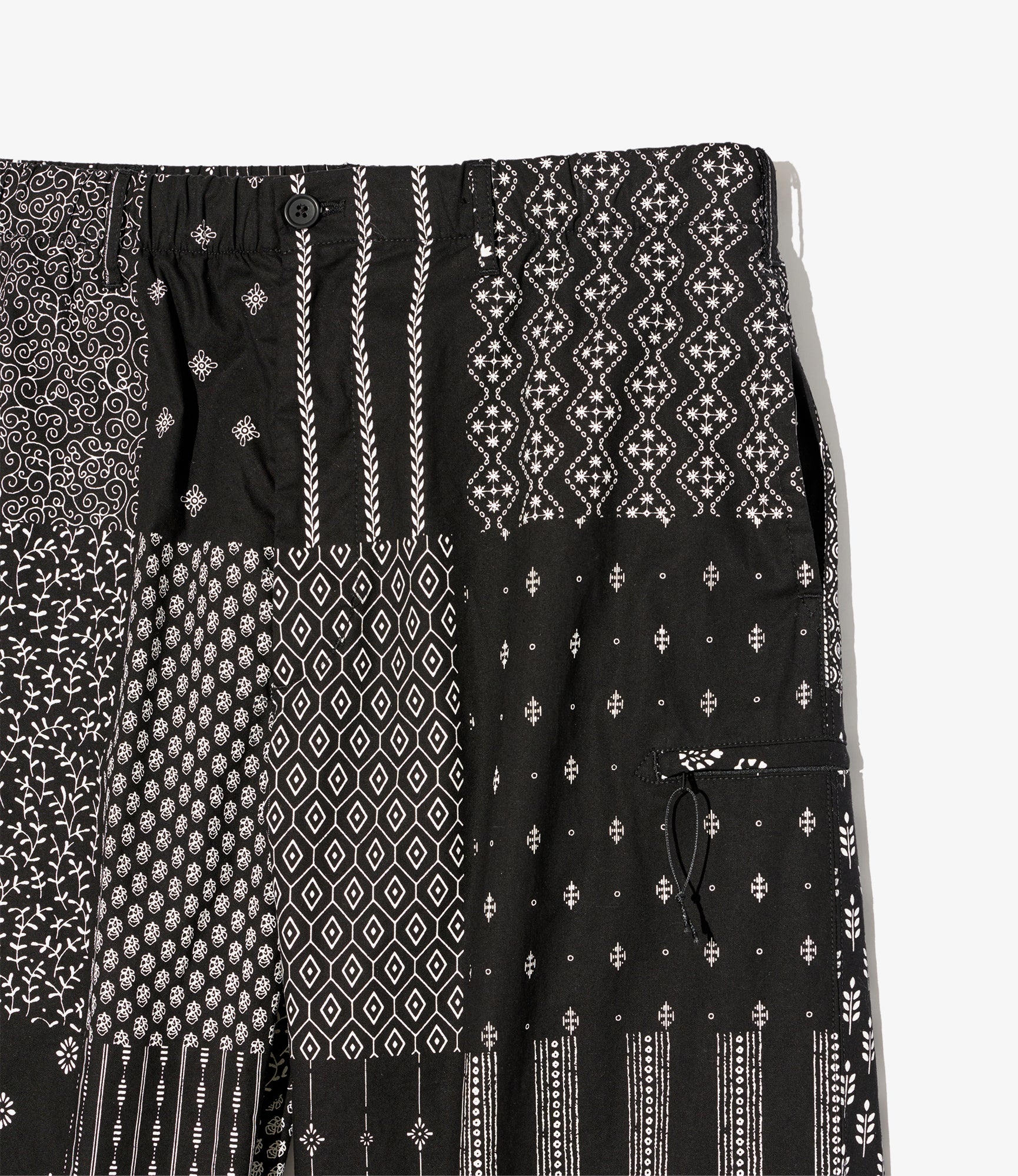Drawstring Pant - Black/White Cotton Patchwork Print - Image 3