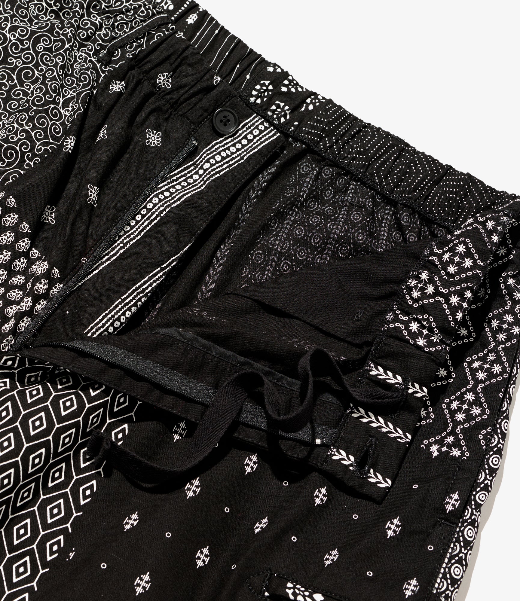 Drawstring Pant - Black/White Cotton Patchwork Print - Image 4