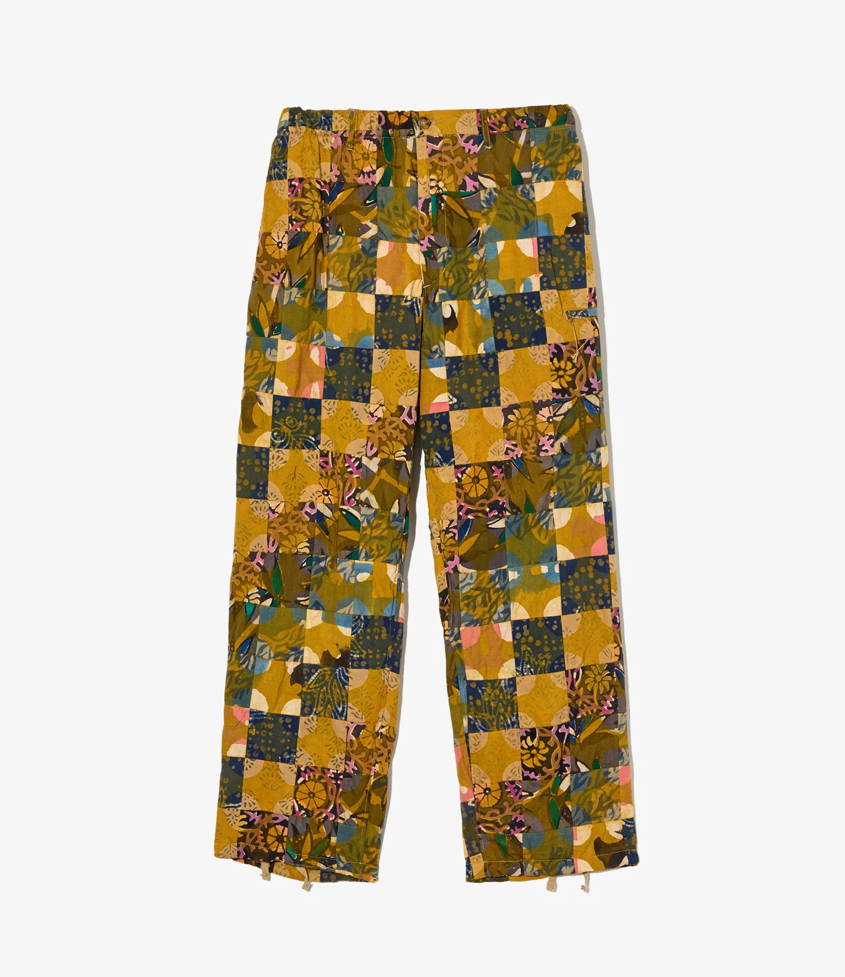 Drawstring Pant - Olive Cotton Multi Pattern Patchwork