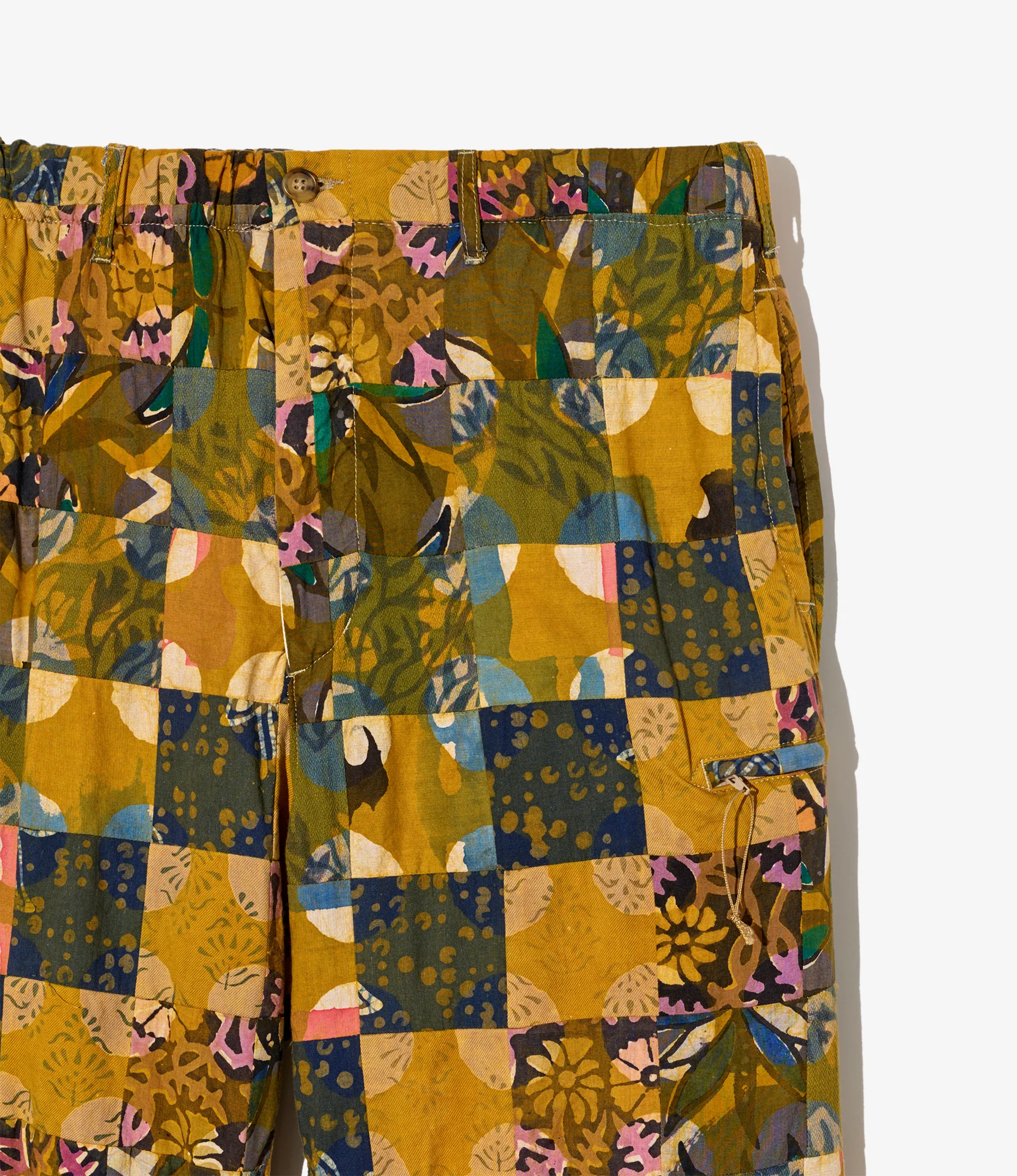 Drawstring Pant - Olive Cotton Multi Pattern Patchwork - Image 3
