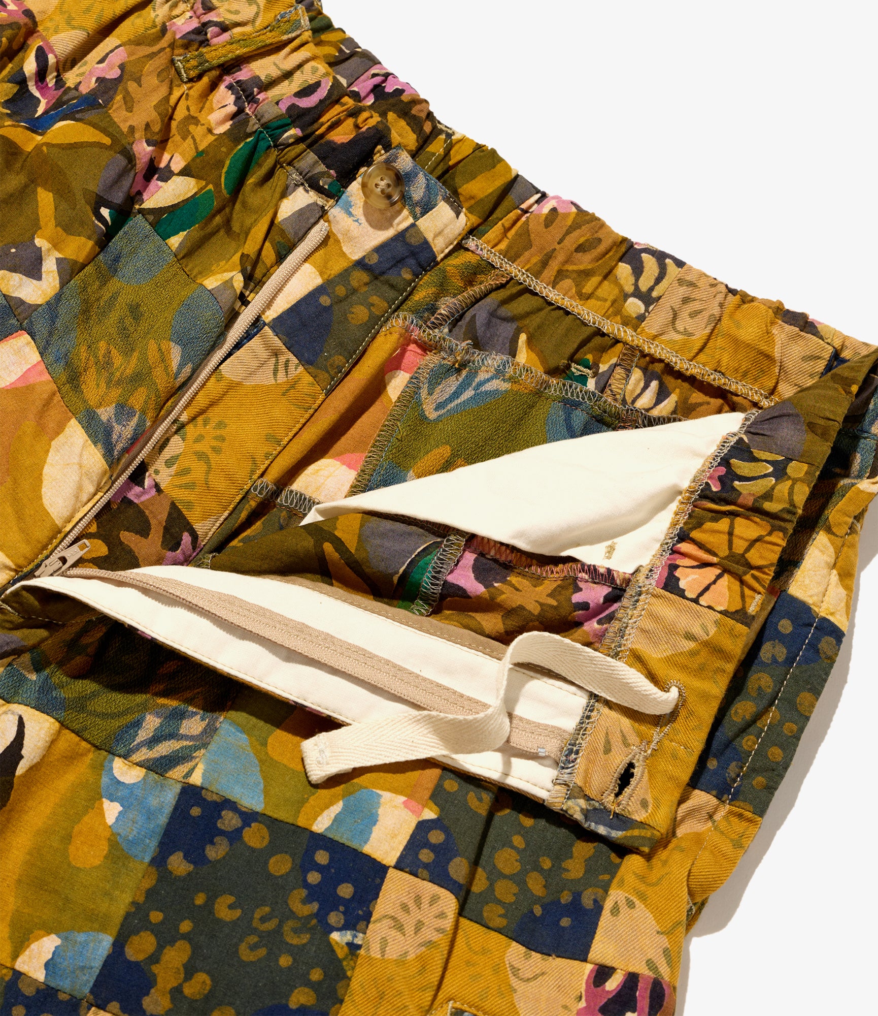 Drawstring Pant - Olive Cotton Multi Pattern Patchwork - Image 4
