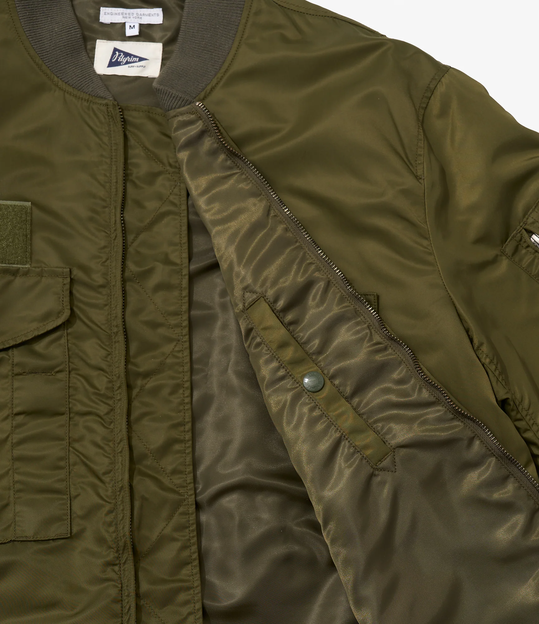 Engineered Garments for Pilgrim - Flight Jacket - Olive Flight Satin Nylon - Image 4