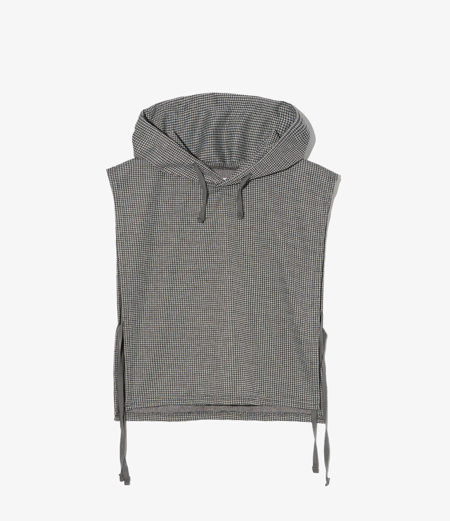 Hooded Interliner - Black Polyester Houndstooth Knit Jersey