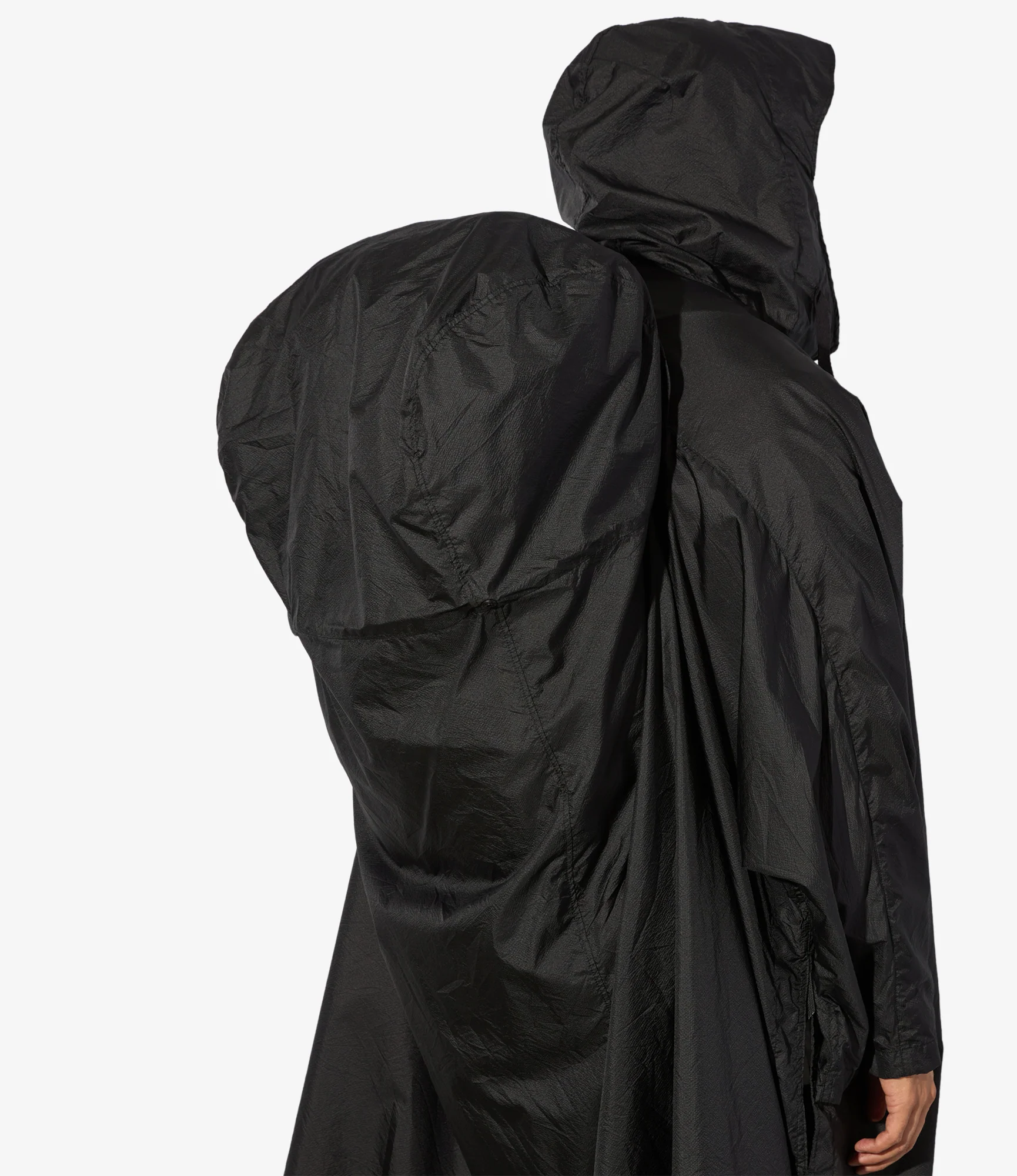 Long Cagoule Parka - Black Nylon Micro Ripstop - Image 6