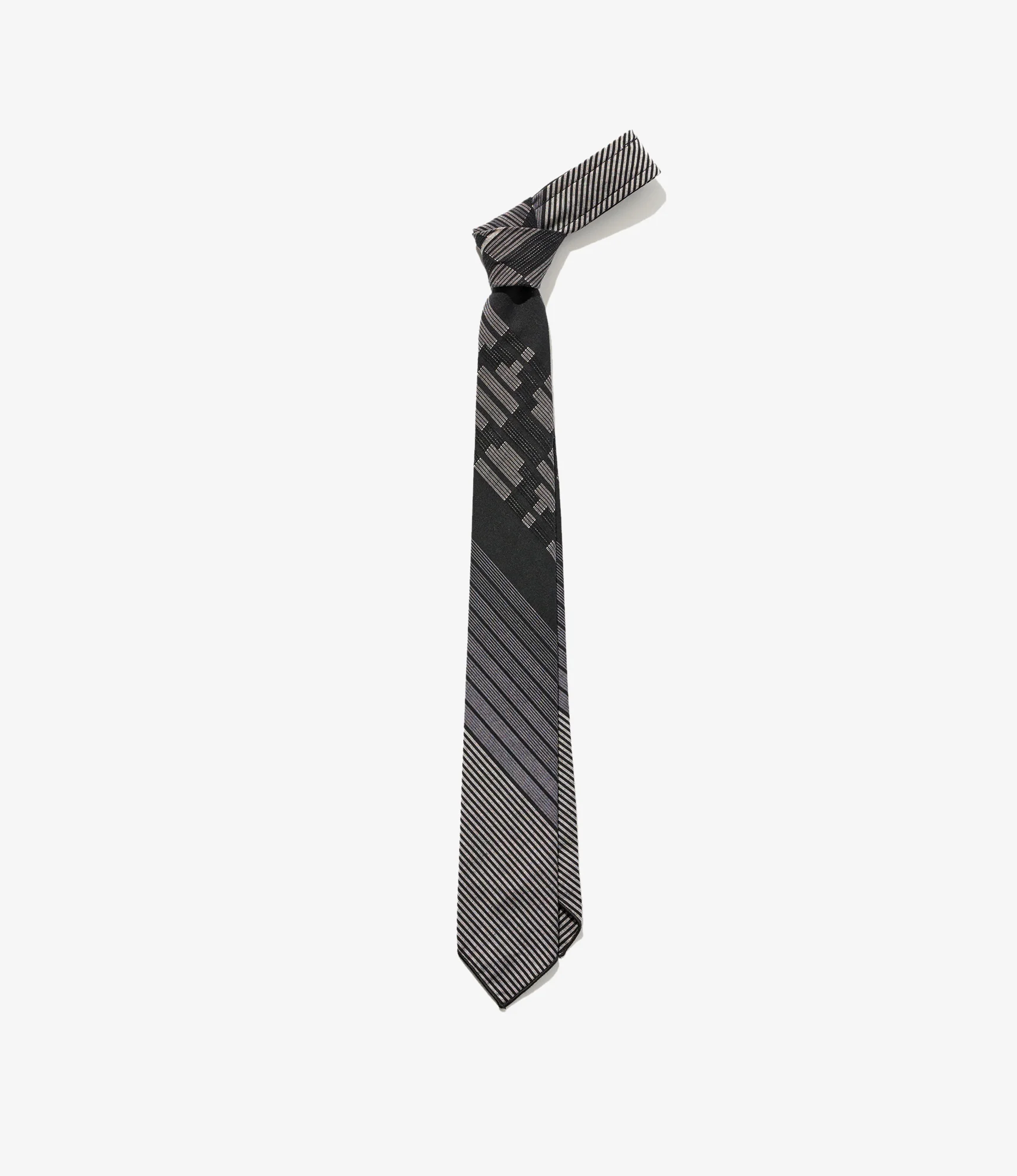 Narrow Tie - Black/Grey Multi Pattern Stripe Jq.