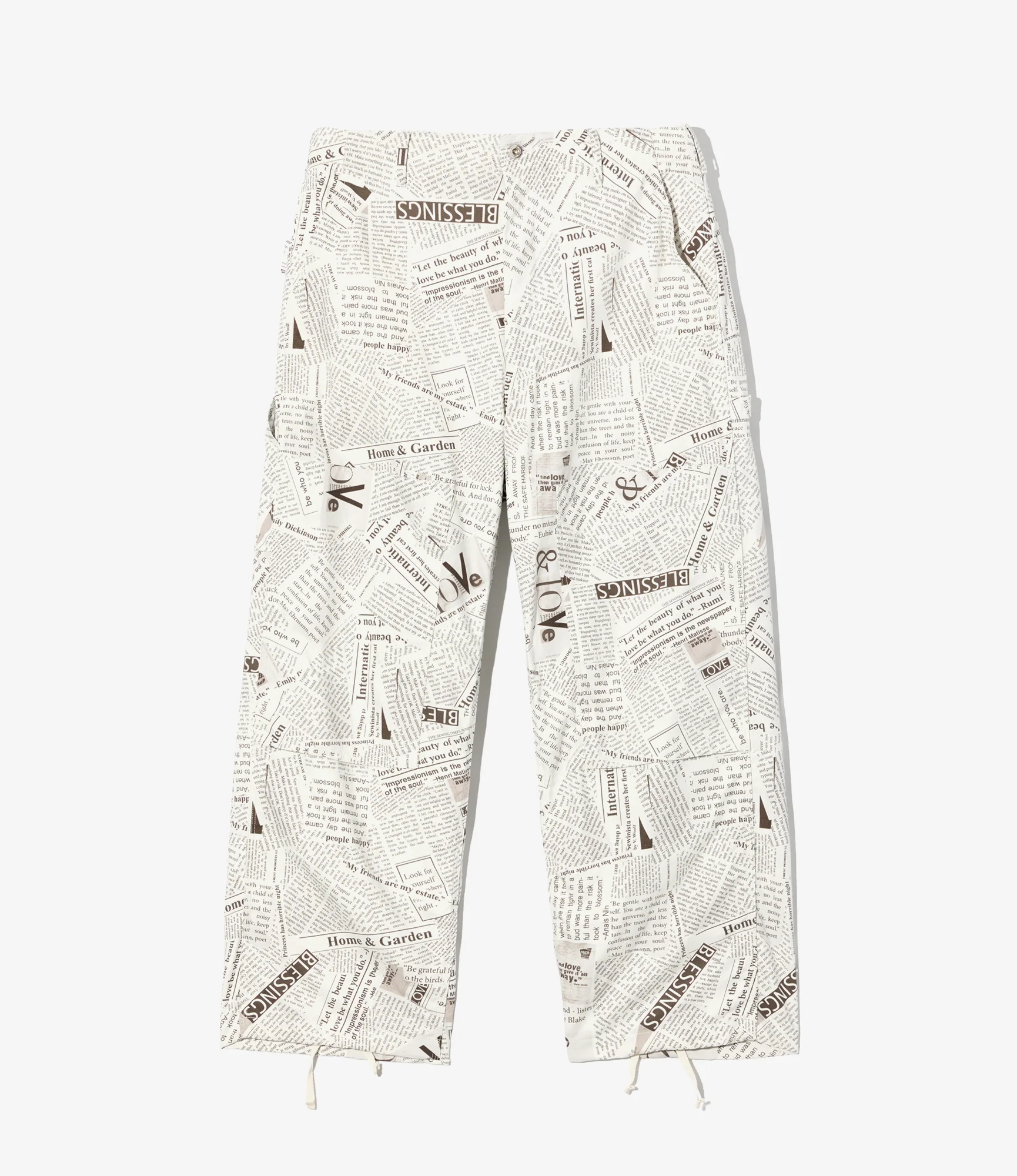 Painter Pant - White Cotton News Paper Print Canvas