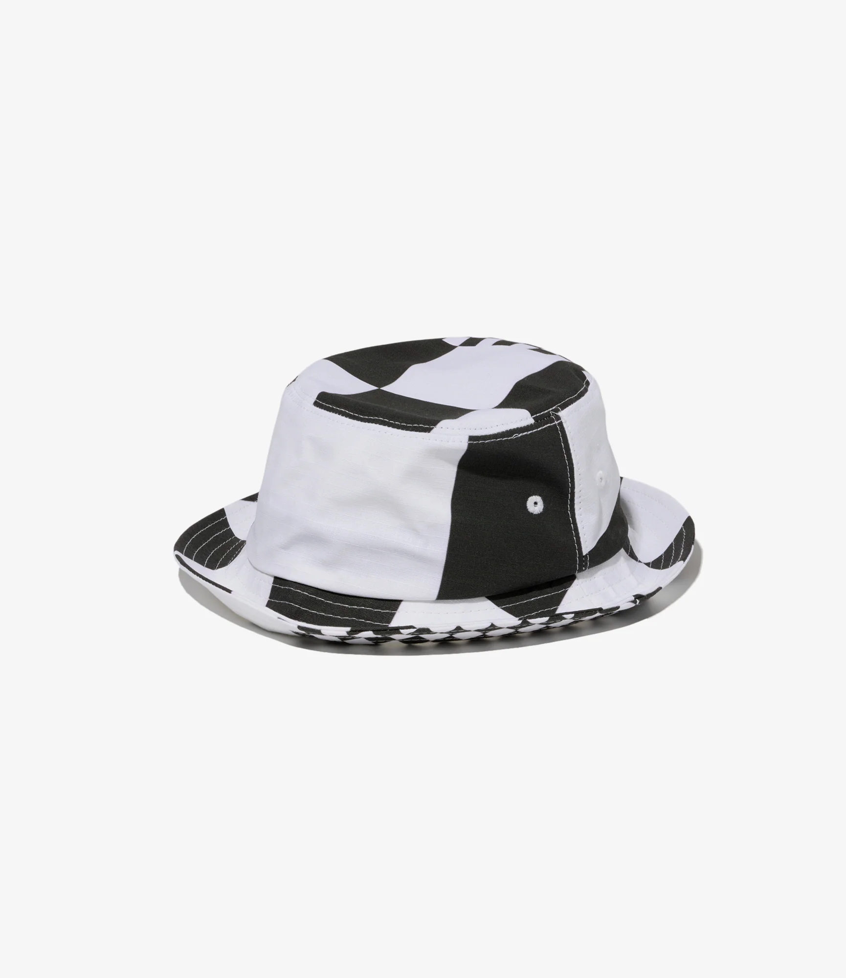 Porkpie Hat - White/Black Checker Print Cotton Ripstop - Image 2
