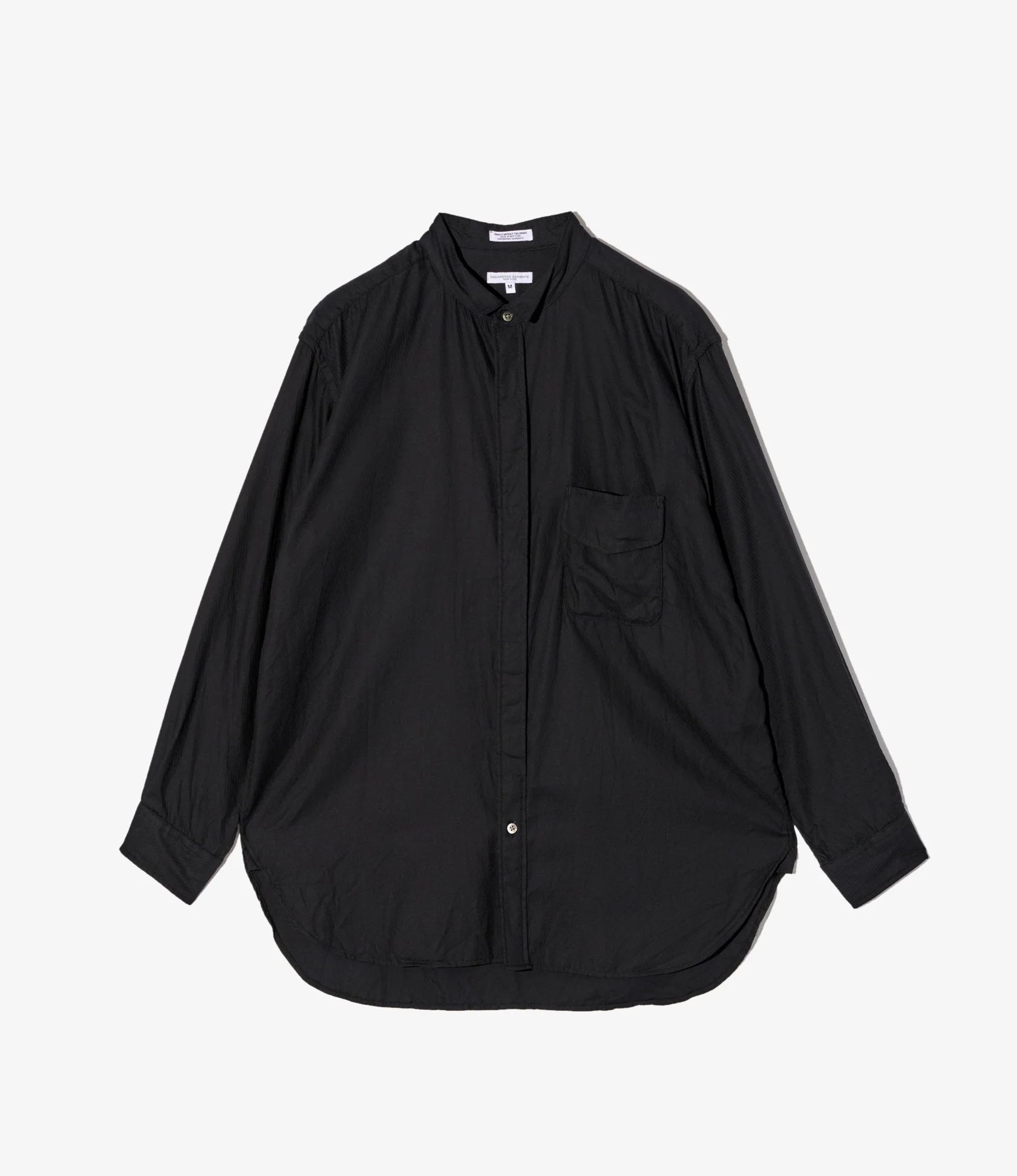 Wing Collar Shirt - Black Cotton Diagonal Dobby Stripe