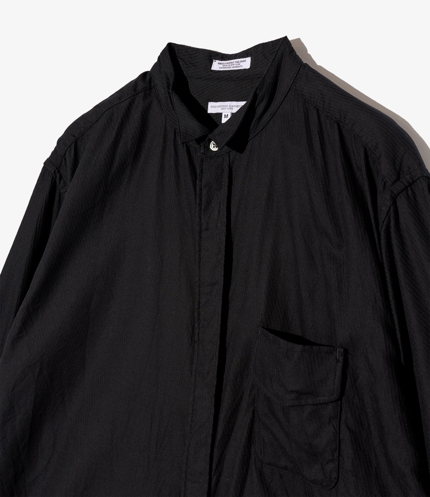 Wing Collar Shirt - Black Cotton Diagonal Dobby Stripe - Image 3