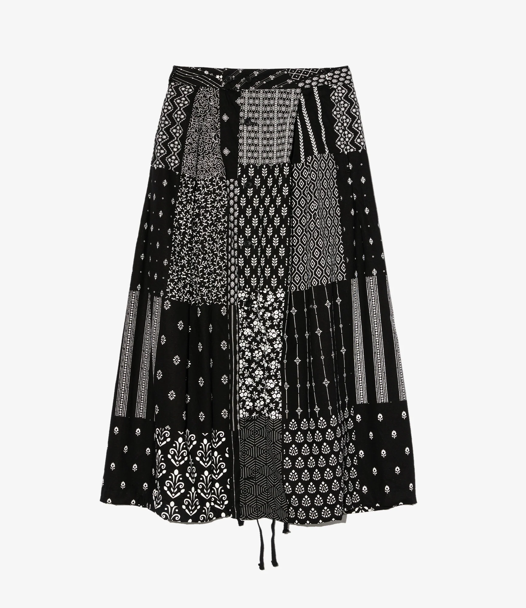 Women's Tuck Skirt - Black/White Cotton Patchwork Print