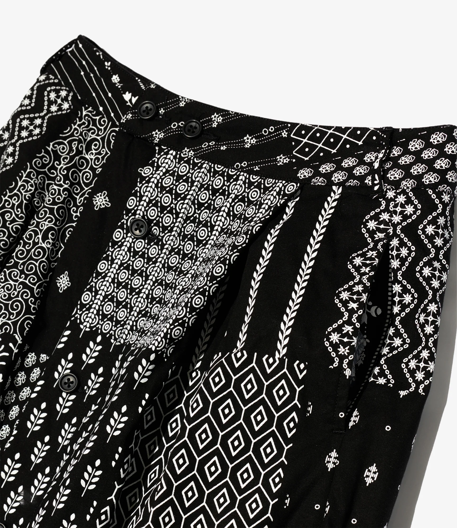Women's Tuck Skirt - Black/White Cotton Patchwork Print - Image 3