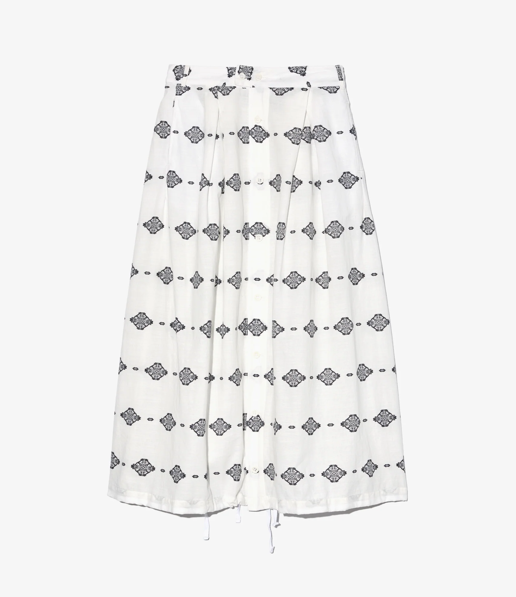 Women's Tuck Skirt - White/Black Cotton Ikat Print
