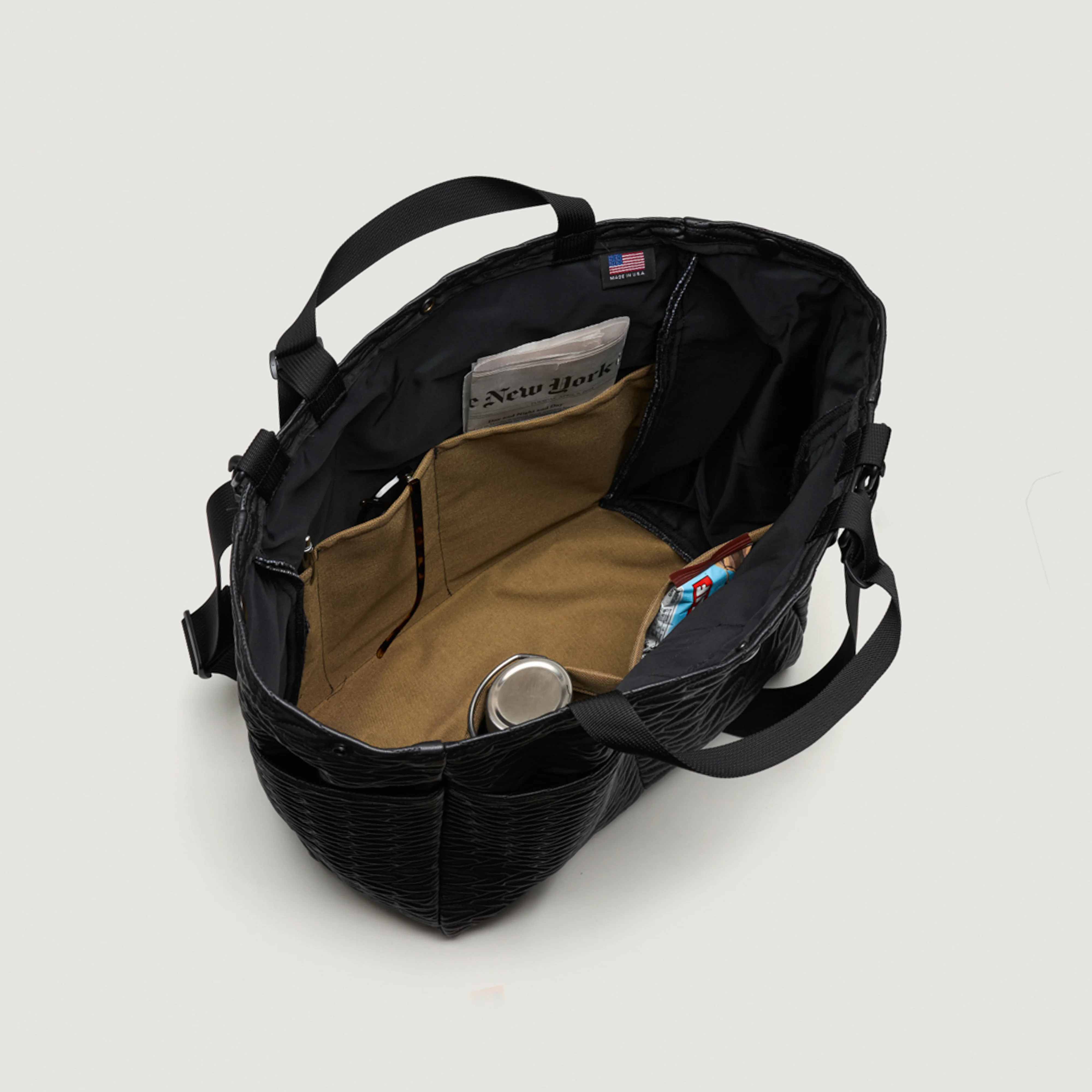 EG x BAGSINPROGRESS - Carry All Beach Bag - Black Quilted Fake Leather - Image 5