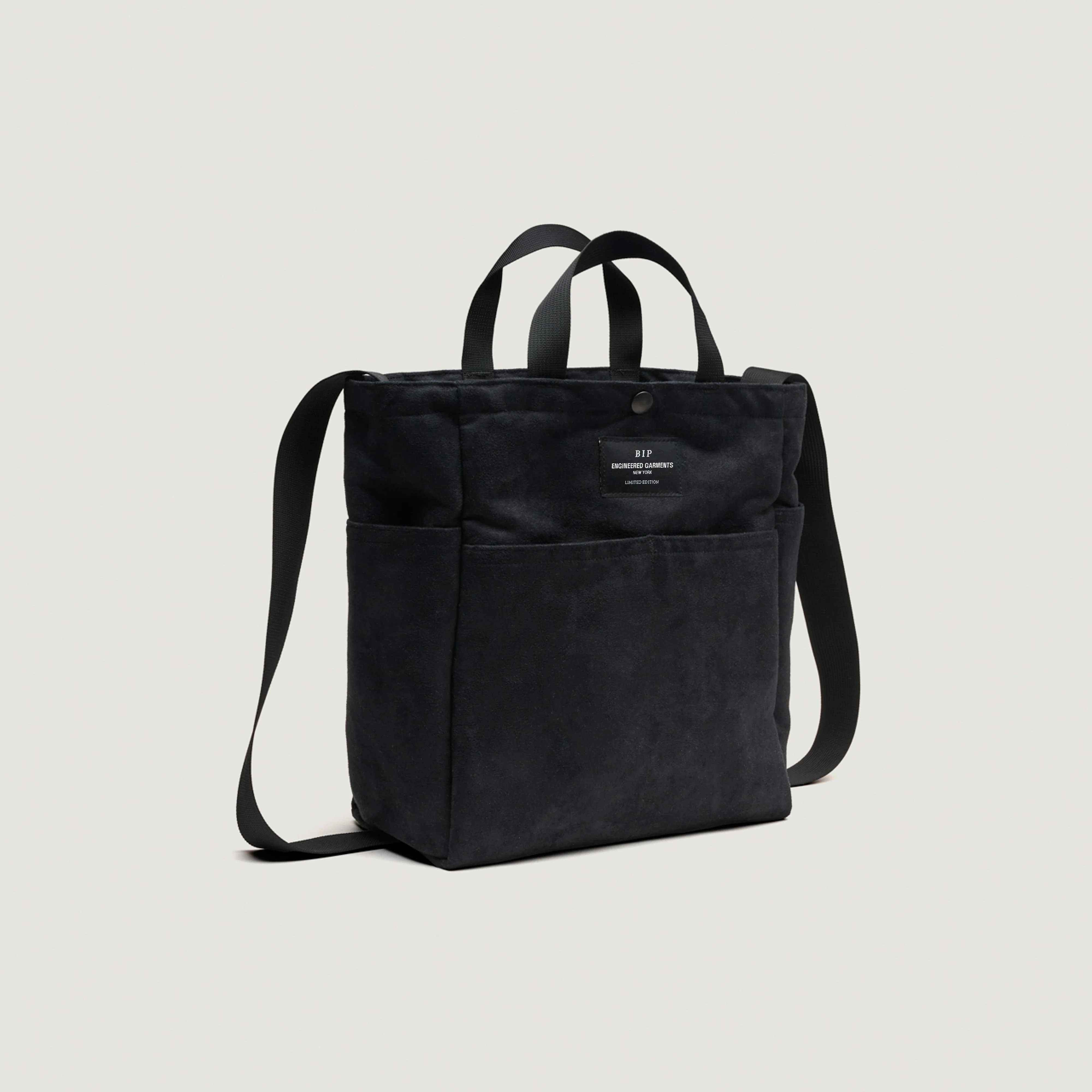 EG x BAGSINPROGRESS - Multi-Pocket Bag - Medium - Black Polyester Fake Suede - Image 3