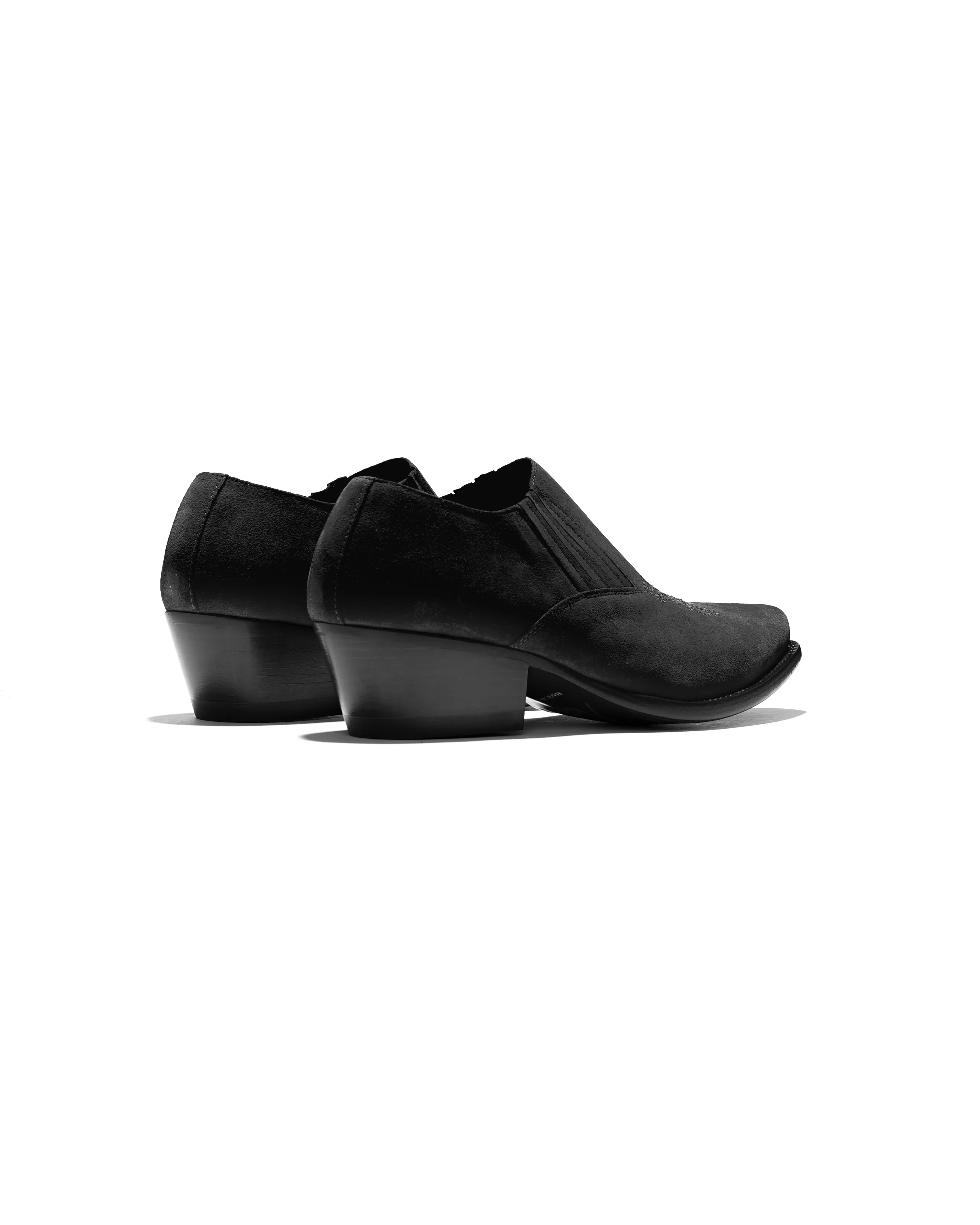 Heeled Papillon Stitched Cowboy Shoe - Black Suede - Image 3
