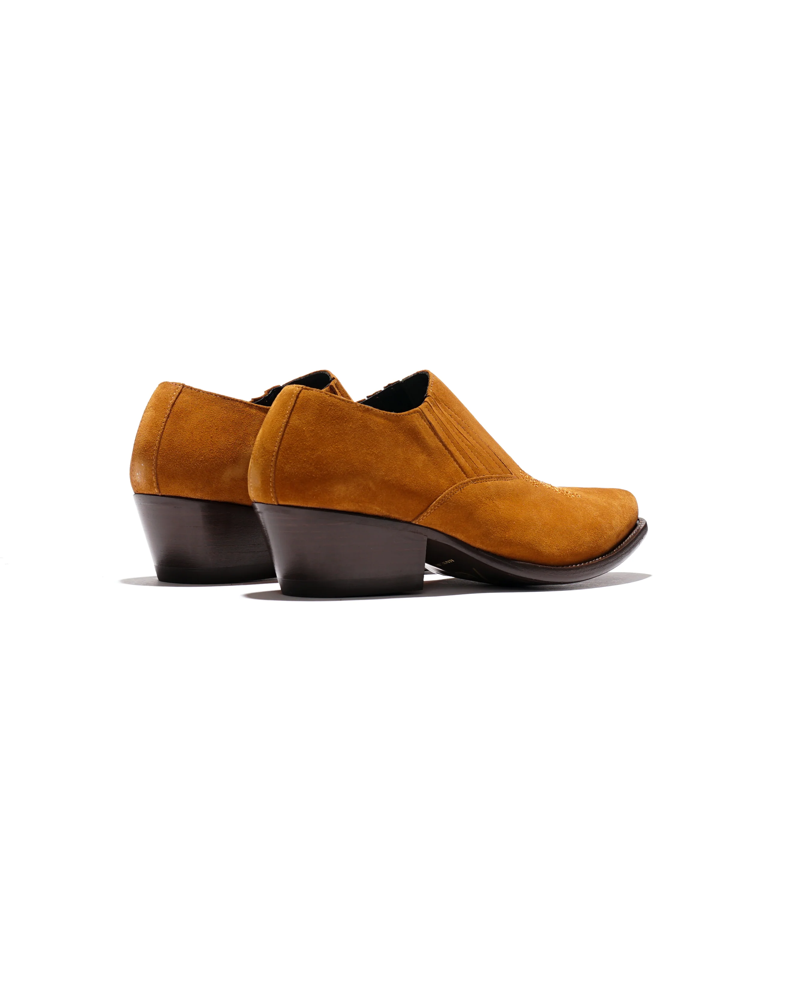 Heeled Papillon Stitched Cowboy Shoe - Brown Suede - Image 3