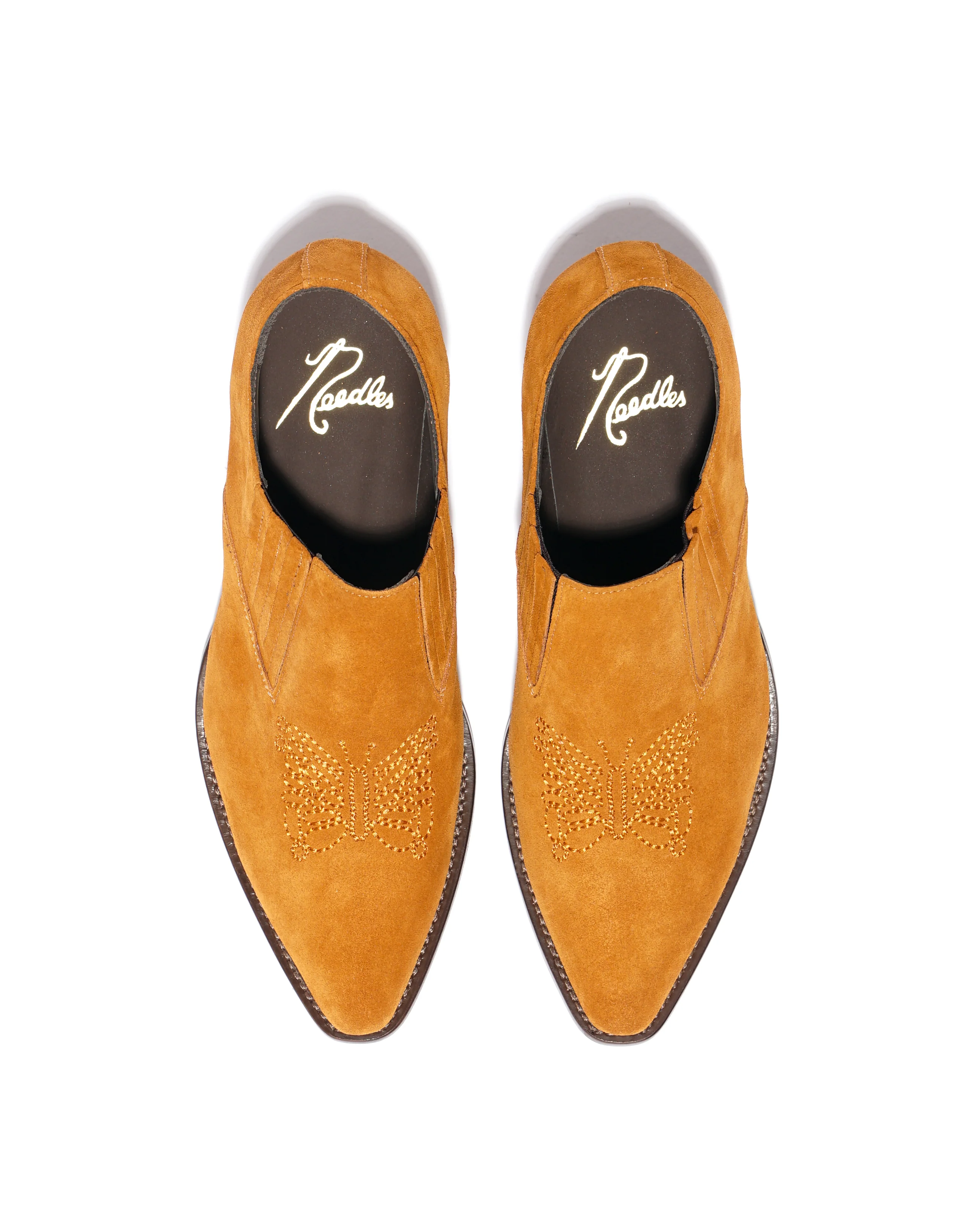 Heeled Papillon Stitched Cowboy Shoe - Brown Suede - Image 5