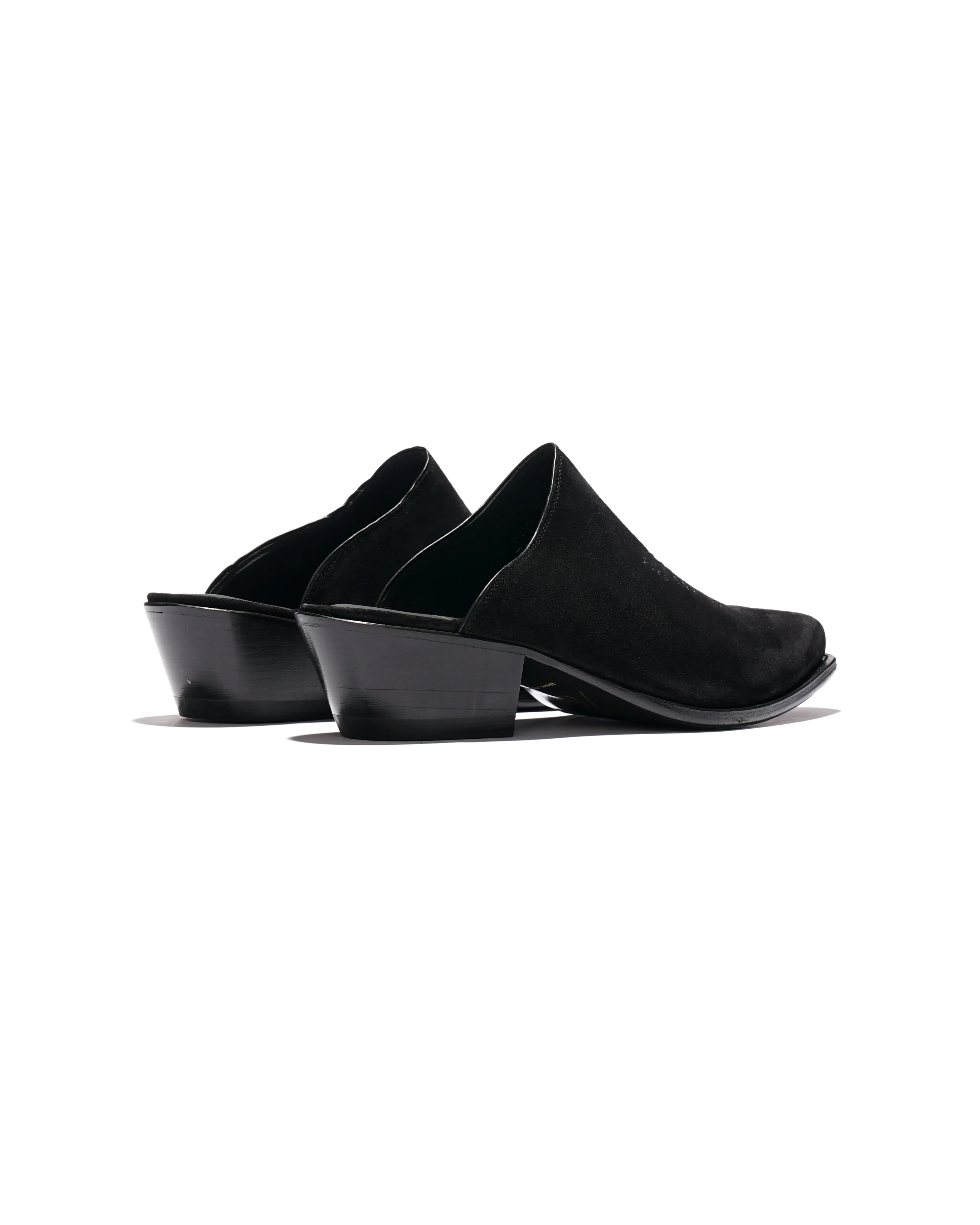 Heeled Papillon Stitched Mule - Black Suede - Image 3