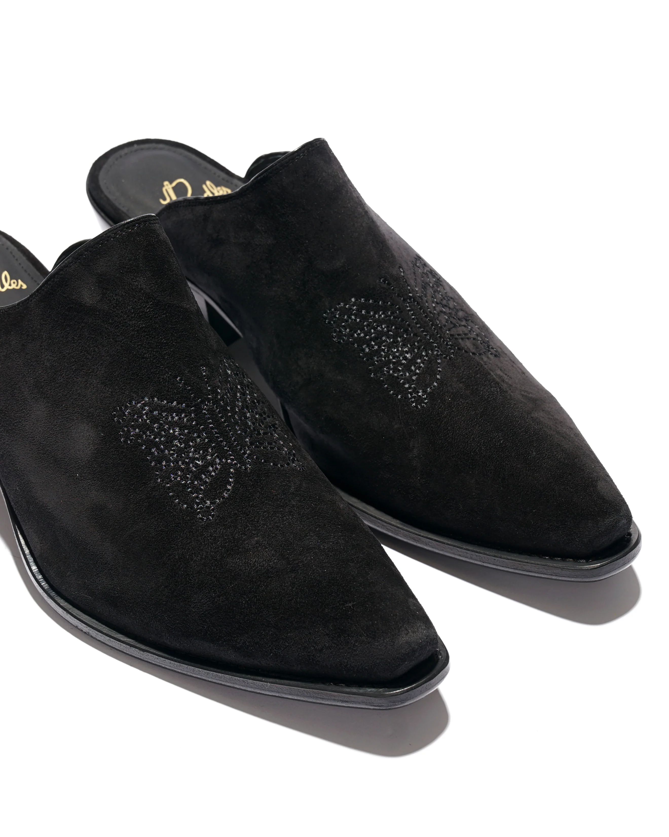 Heeled Papillon Stitched Mule - Black Suede - Image 4