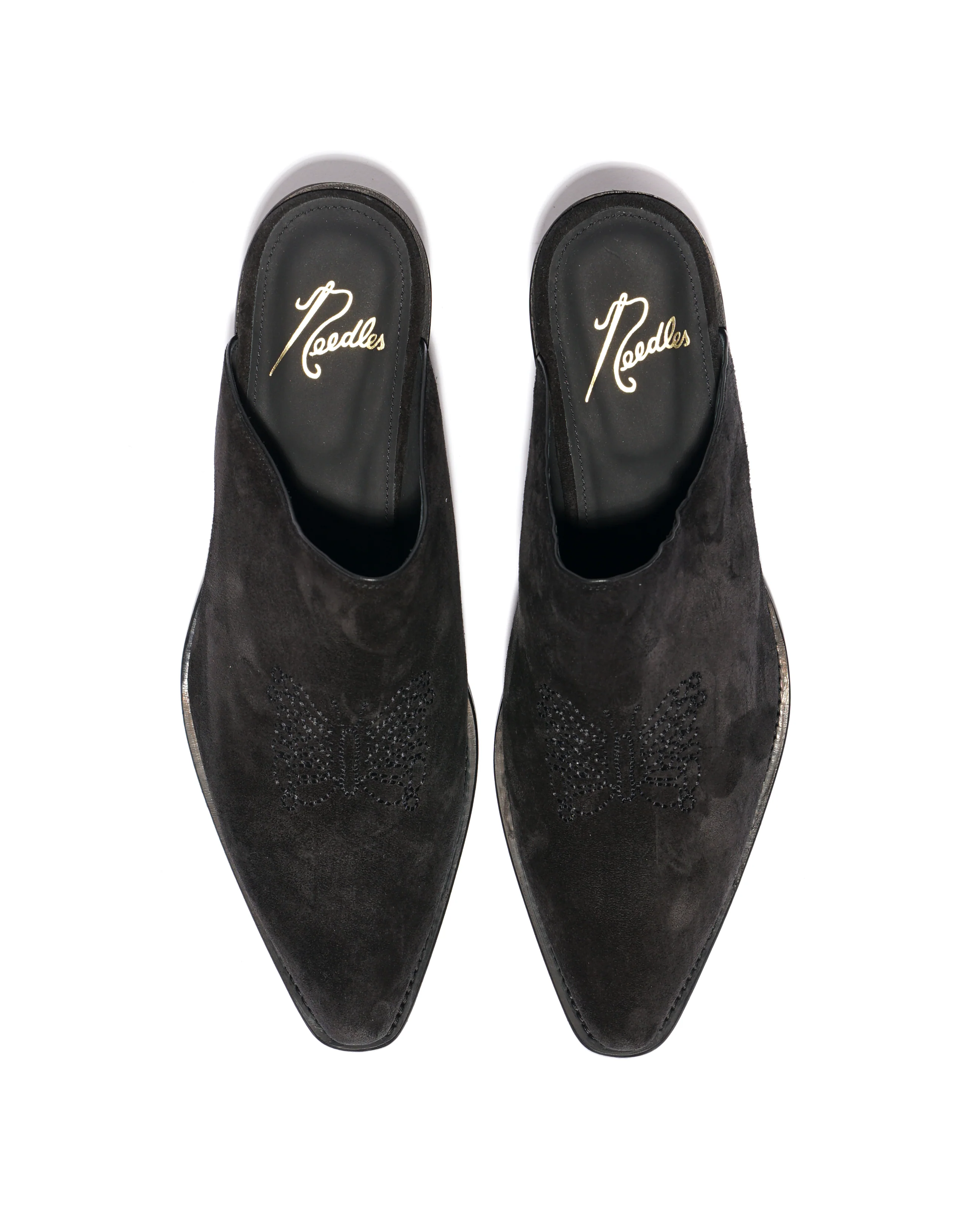 Heeled Papillon Stitched Mule - Black Suede - Image 5