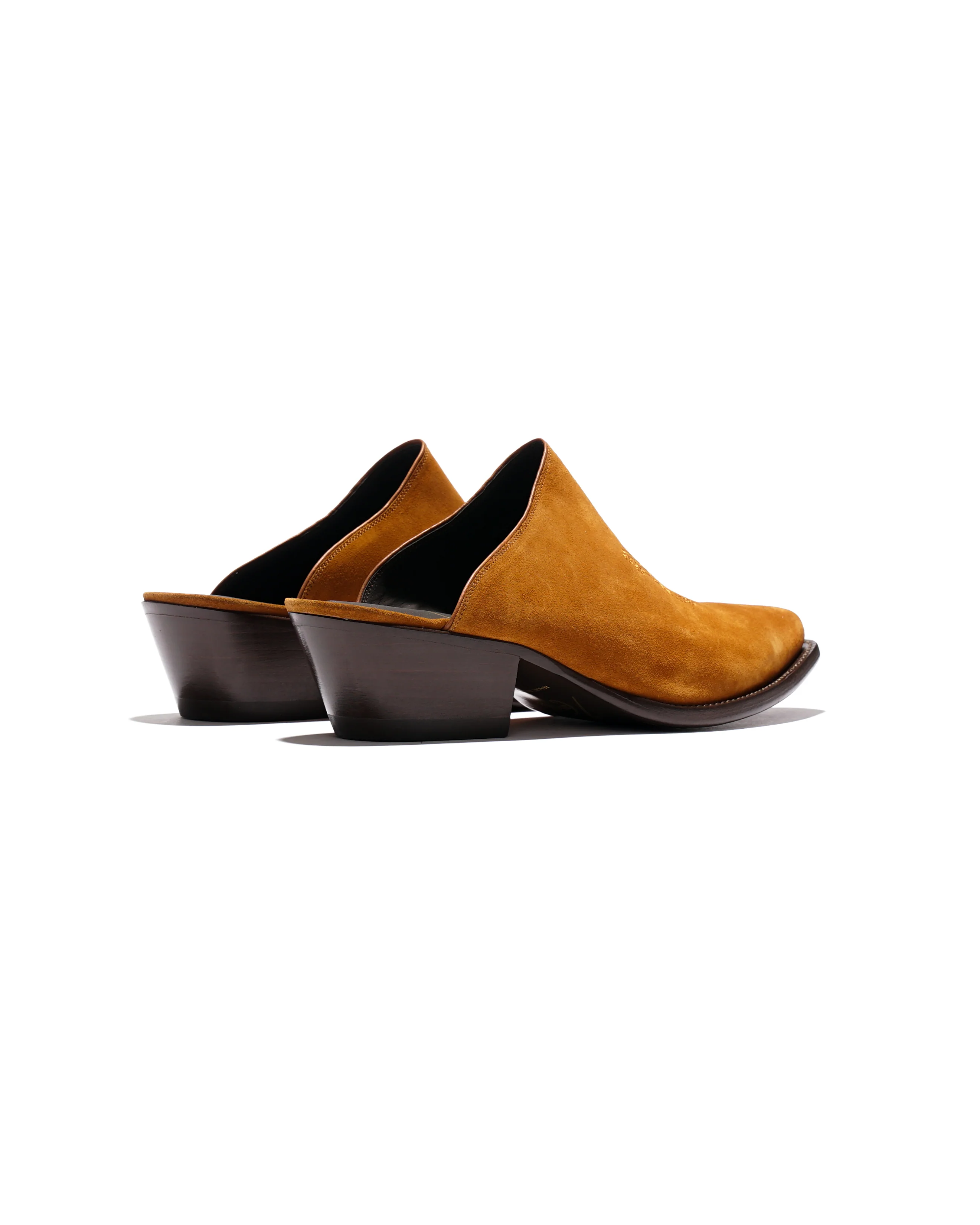 Heeled Papillon Stitched Mule - Brown Suede - Image 3