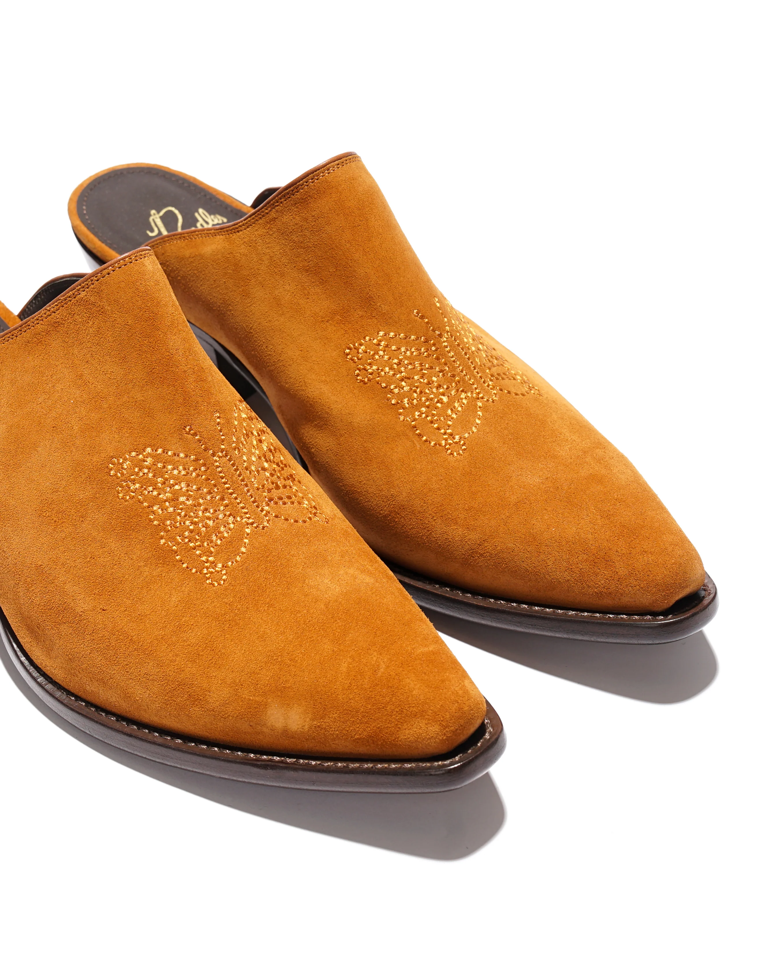 Heeled Papillon Stitched Mule - Brown Suede - Image 4