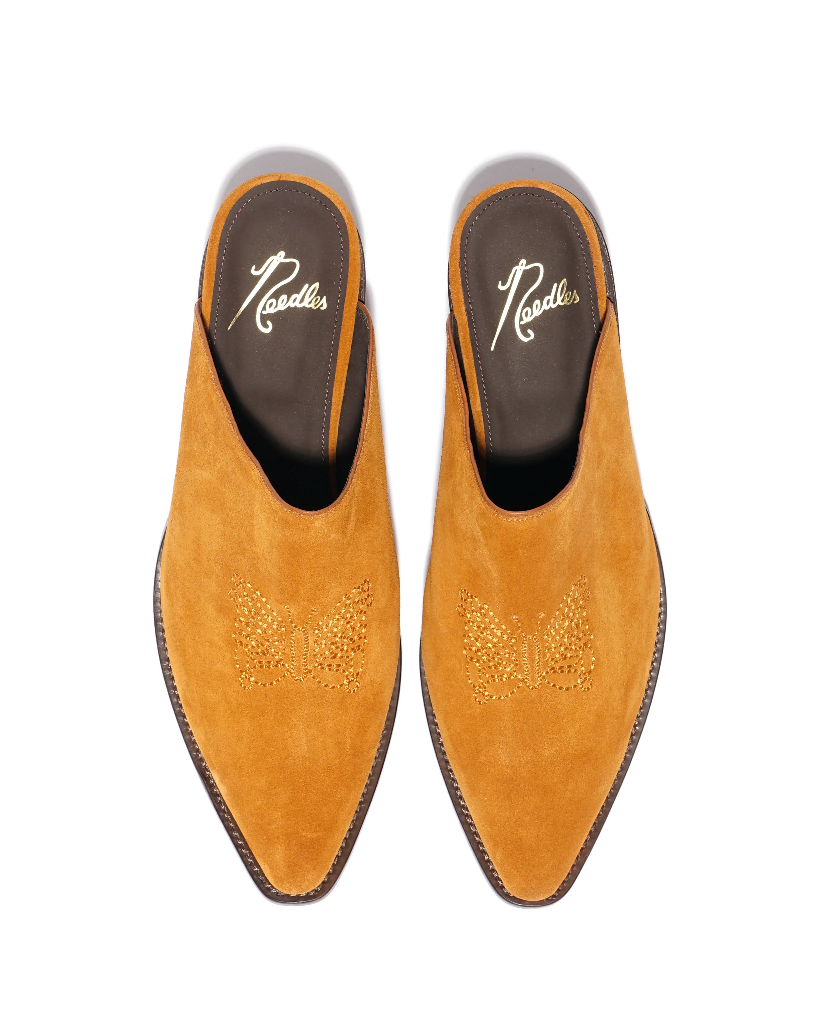 Heeled Papillon Stitched Mule - Brown Suede - Image 5