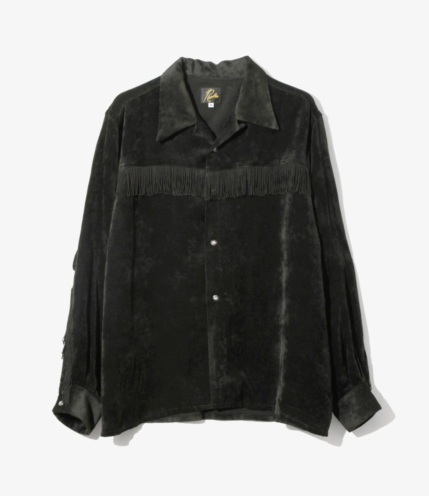 Fringe Open Collar Shirt - Black - Rayon Corduroy