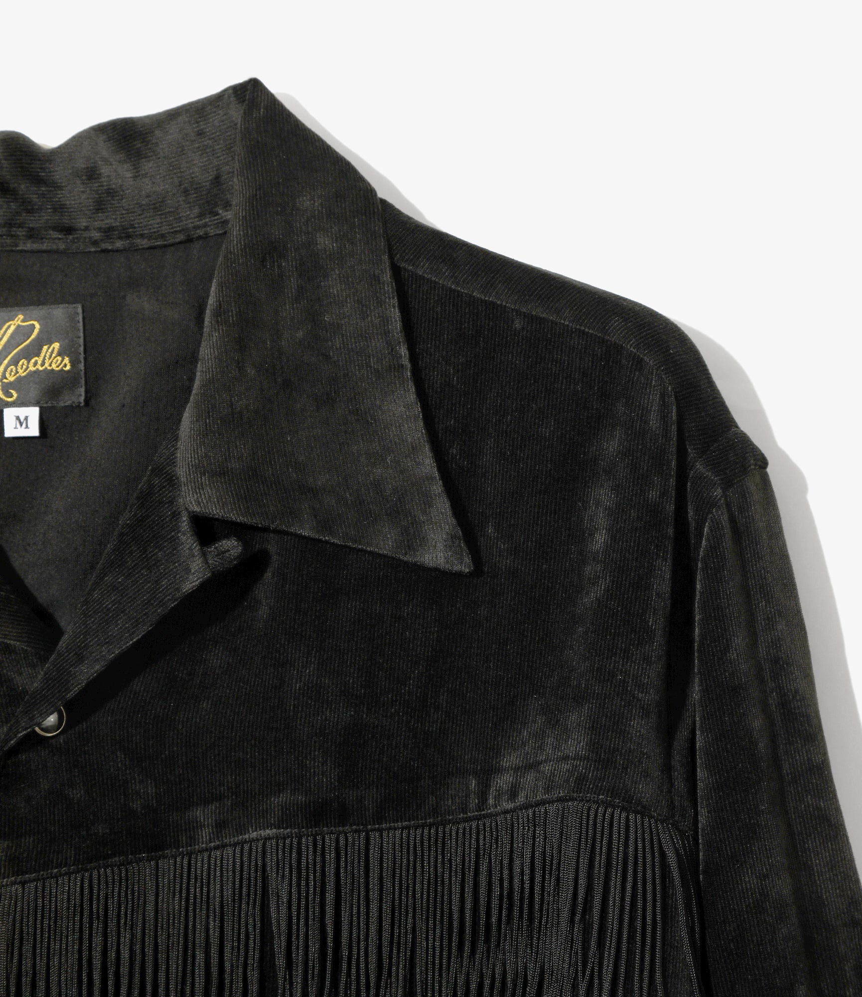 Fringe Open Collar Shirt - Black - Rayon Corduroy - Image 2