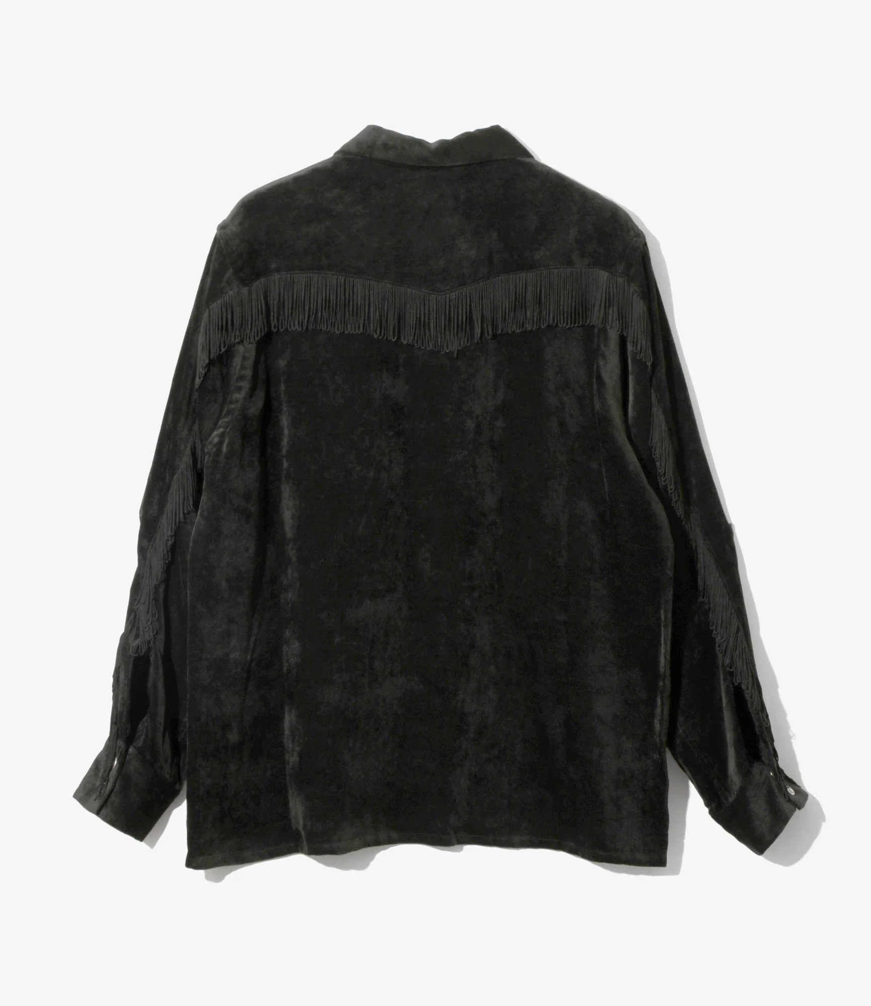 Fringe Open Collar Shirt - Black - Rayon Corduroy - Image 3