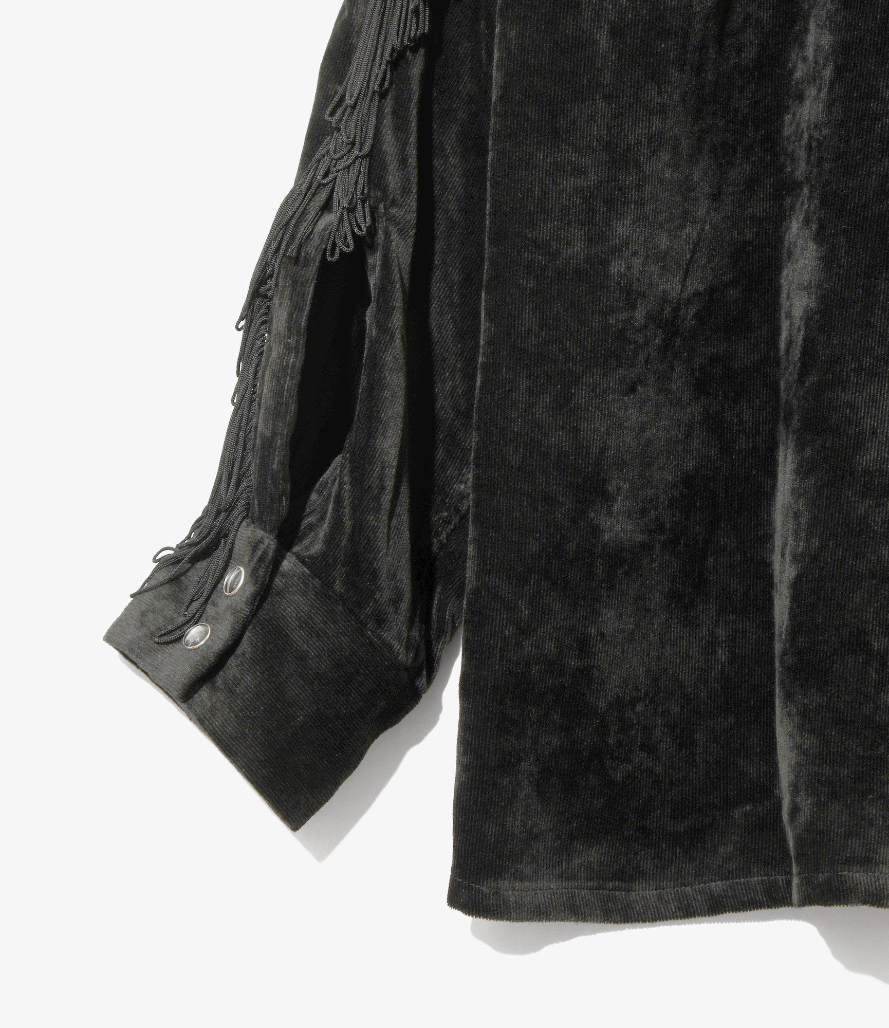 Fringe Open Collar Shirt - Black - Rayon Corduroy - Image 4