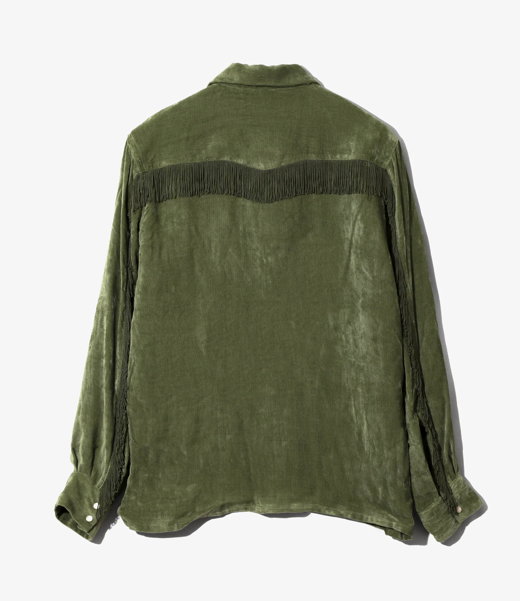 Fringe Open Collar Shirt - Green - Rayon Corduroy - Image 3