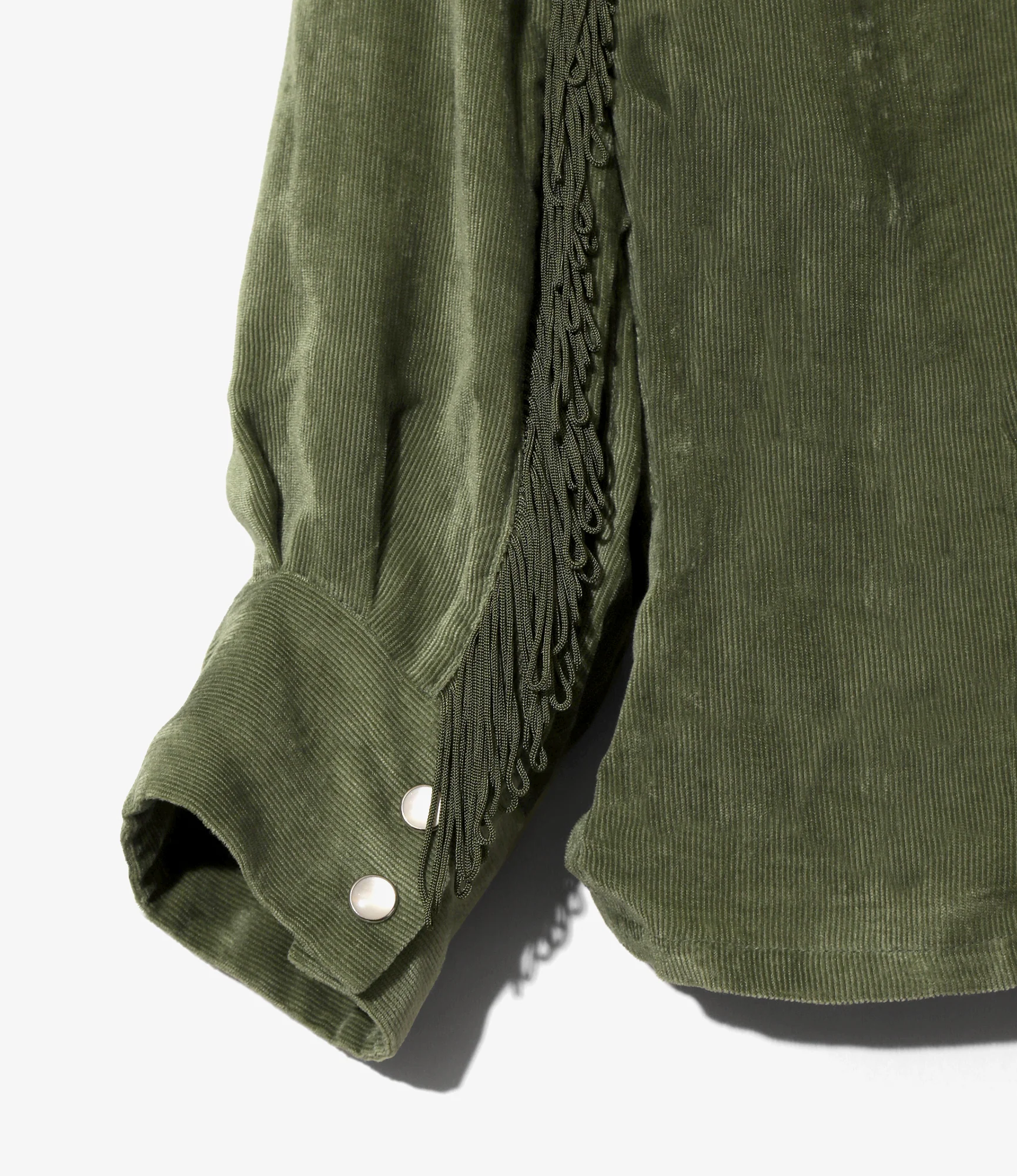 Fringe Open Collar Shirt - Green - Rayon Corduroy - Image 4