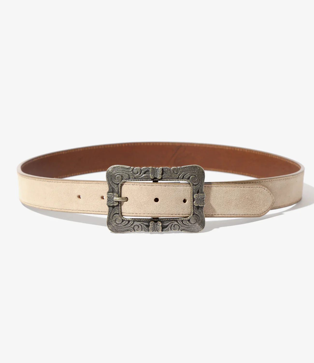 Papillon Square Buckle Belt - Taupe - Suede Lthr.