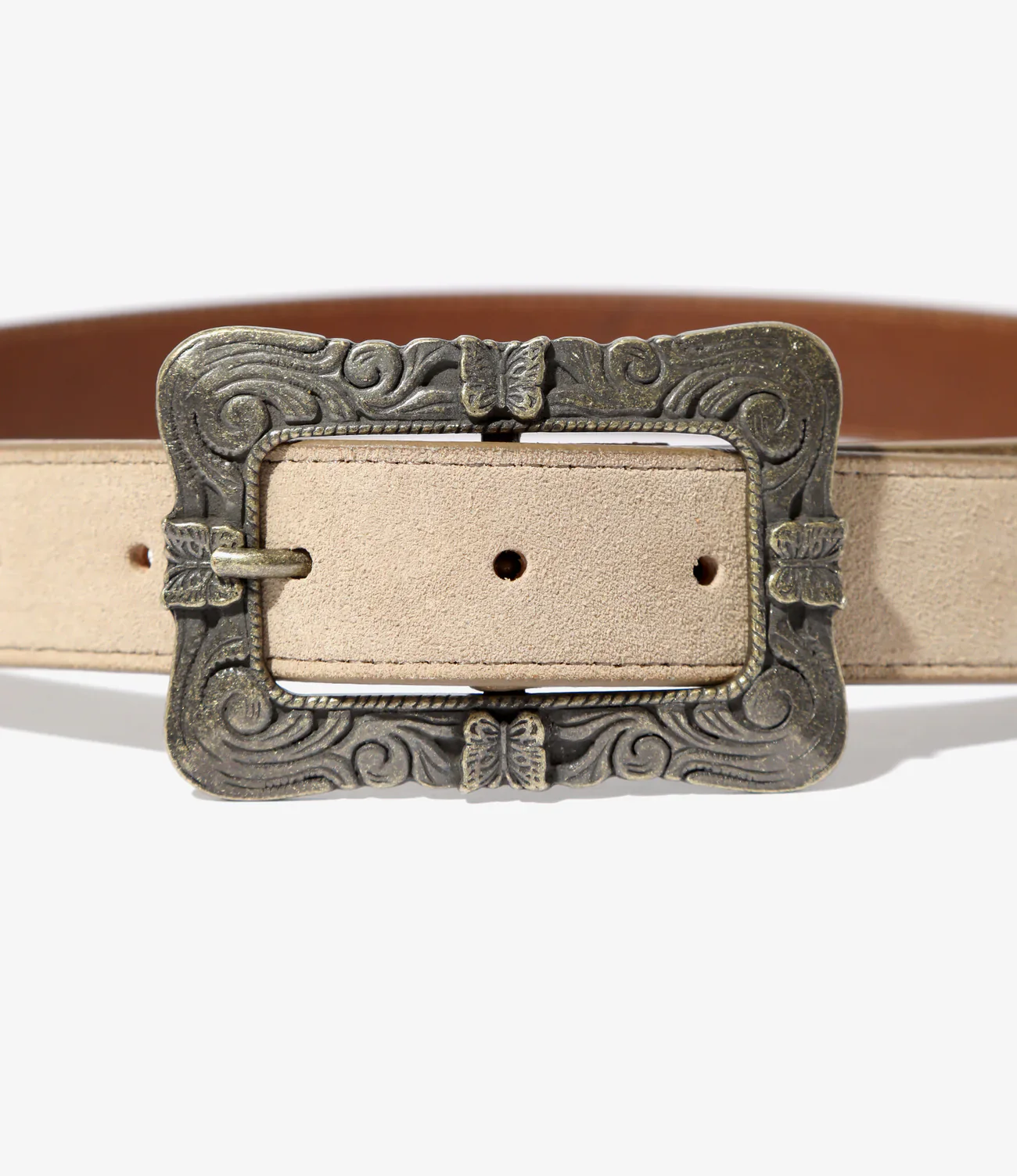 Papillon Square Buckle Belt - Taupe - Suede Lthr. - Image 2