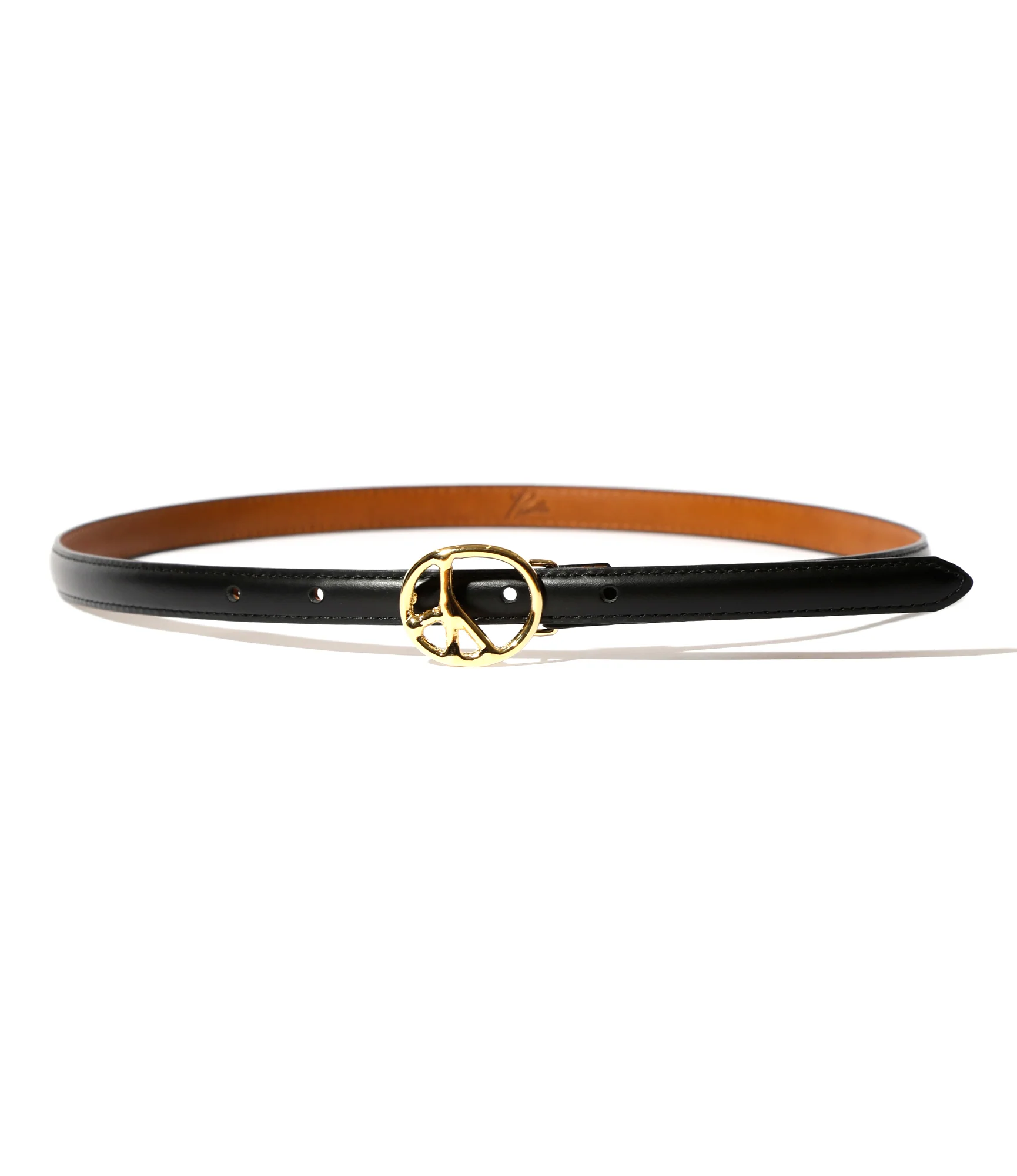 Peace Buckle Narrow Belt - Black - Steer Lthr.