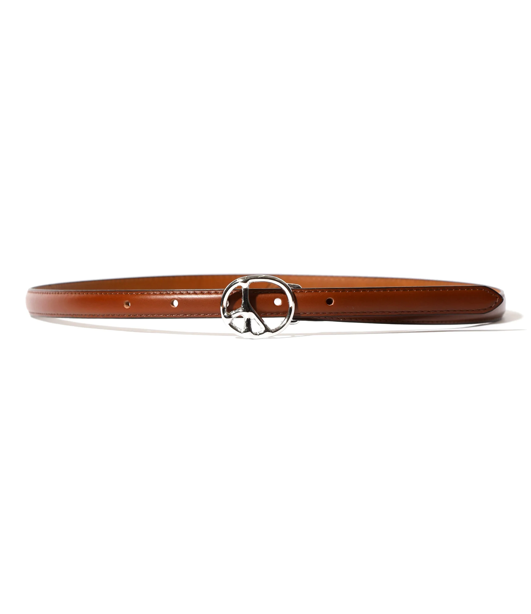 Peace Buckle Narrow Belt - Brown - Steer Lthr.