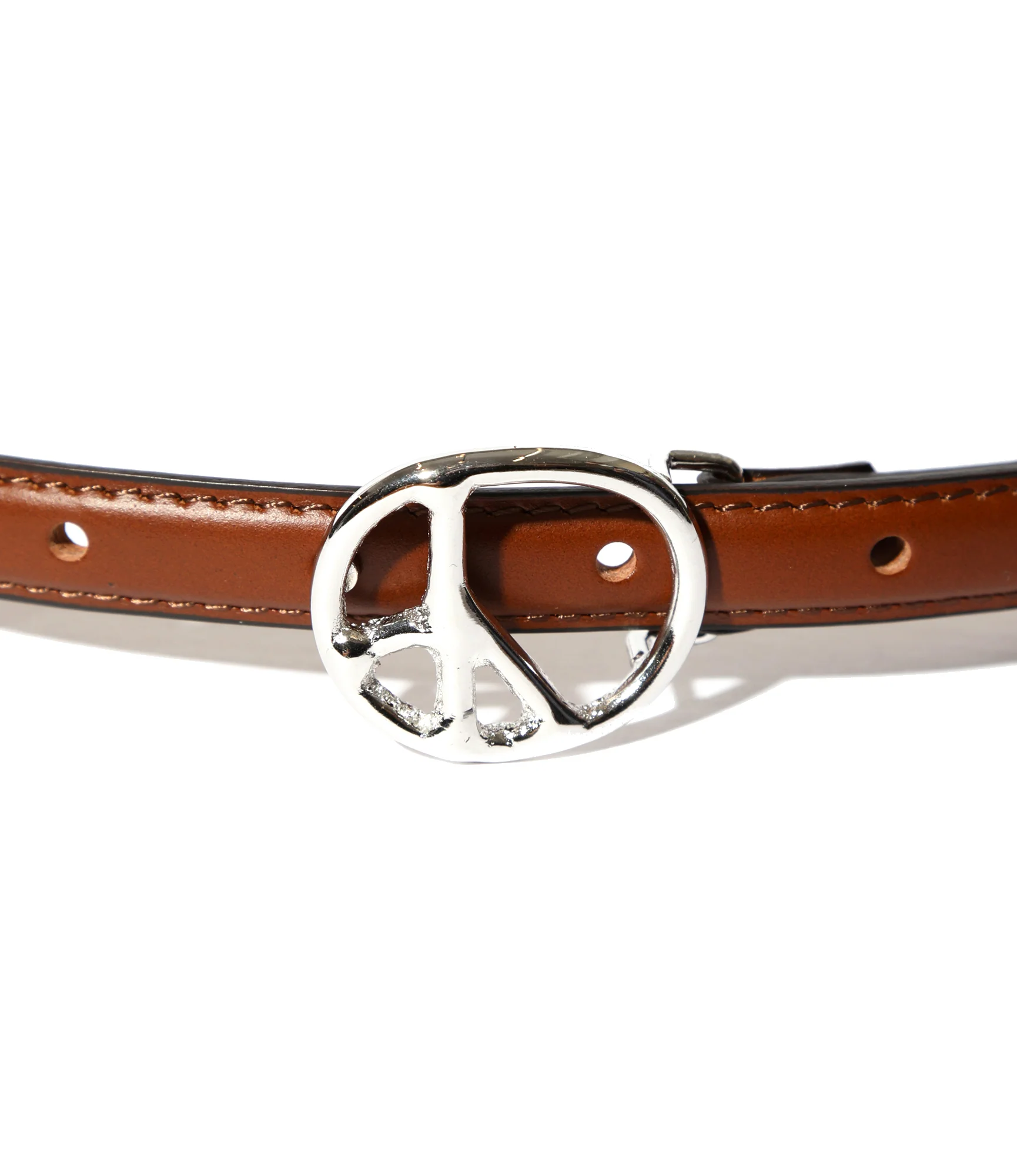 Peace Buckle Narrow Belt - Brown - Steer Lthr. - Image 2