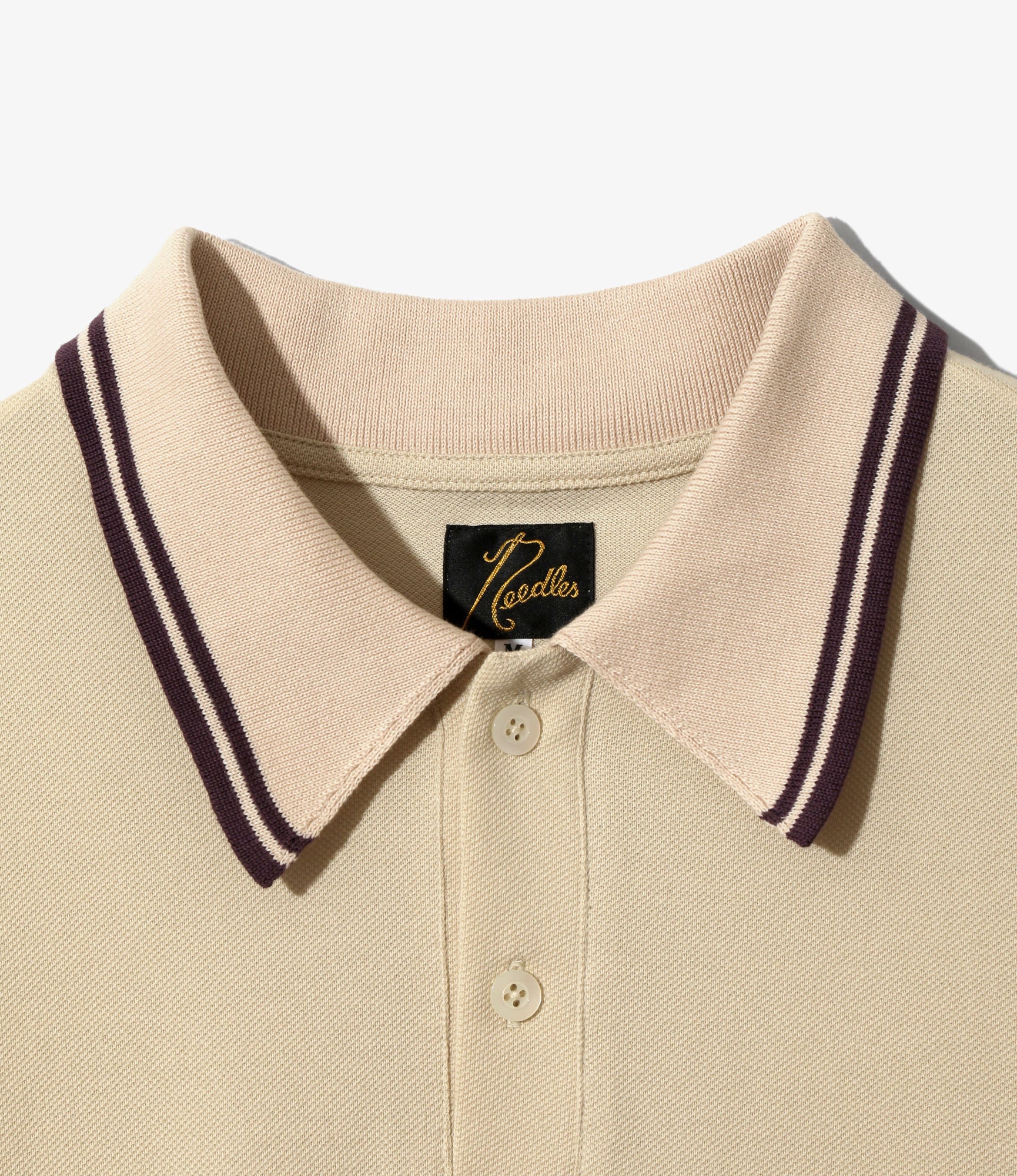Regular Collar Polo Shirt - Beige - Cotton Pique - Image 2