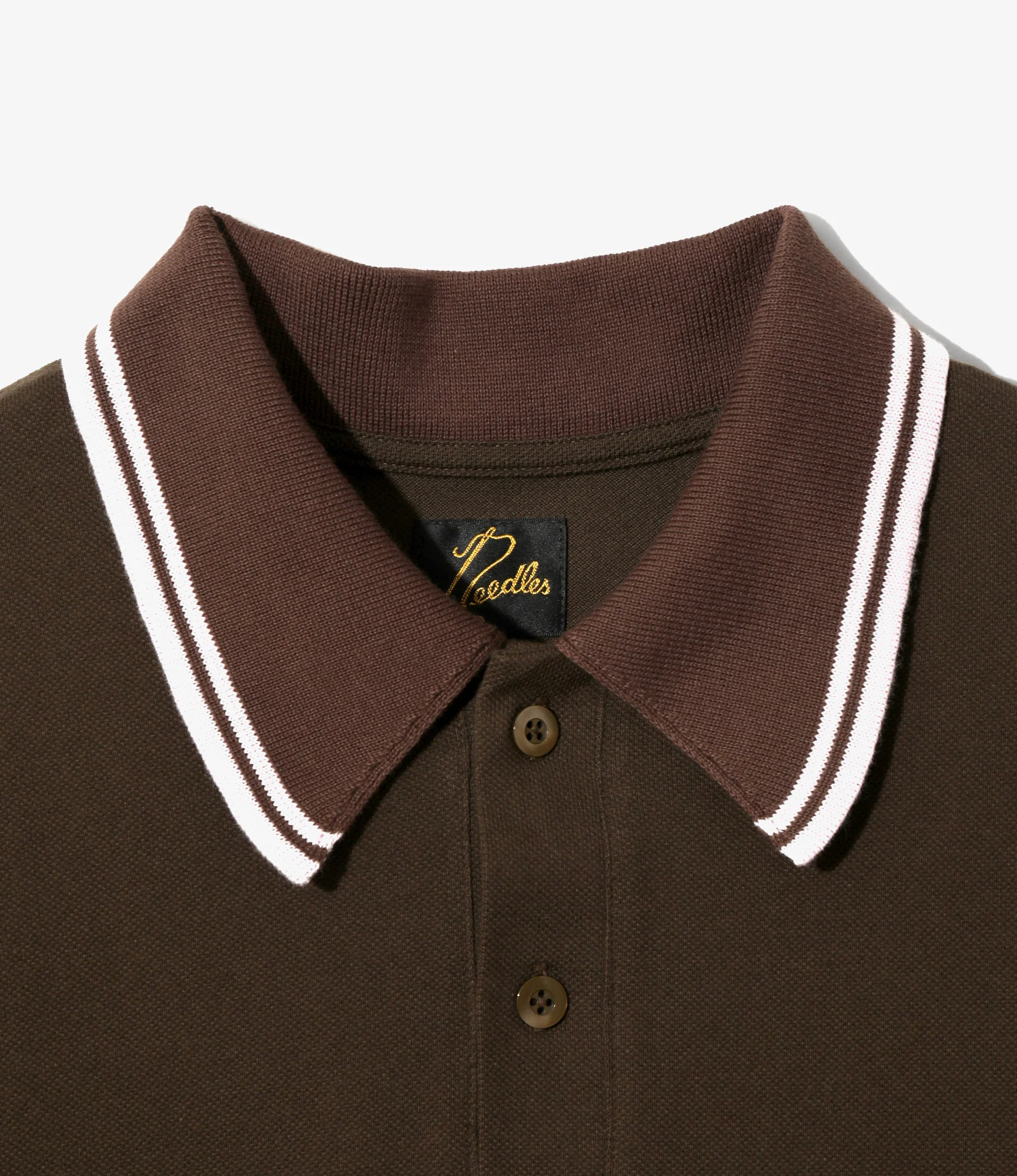 Regular Collar Polo Shirt - Brown - Cotton Pique - Image 2