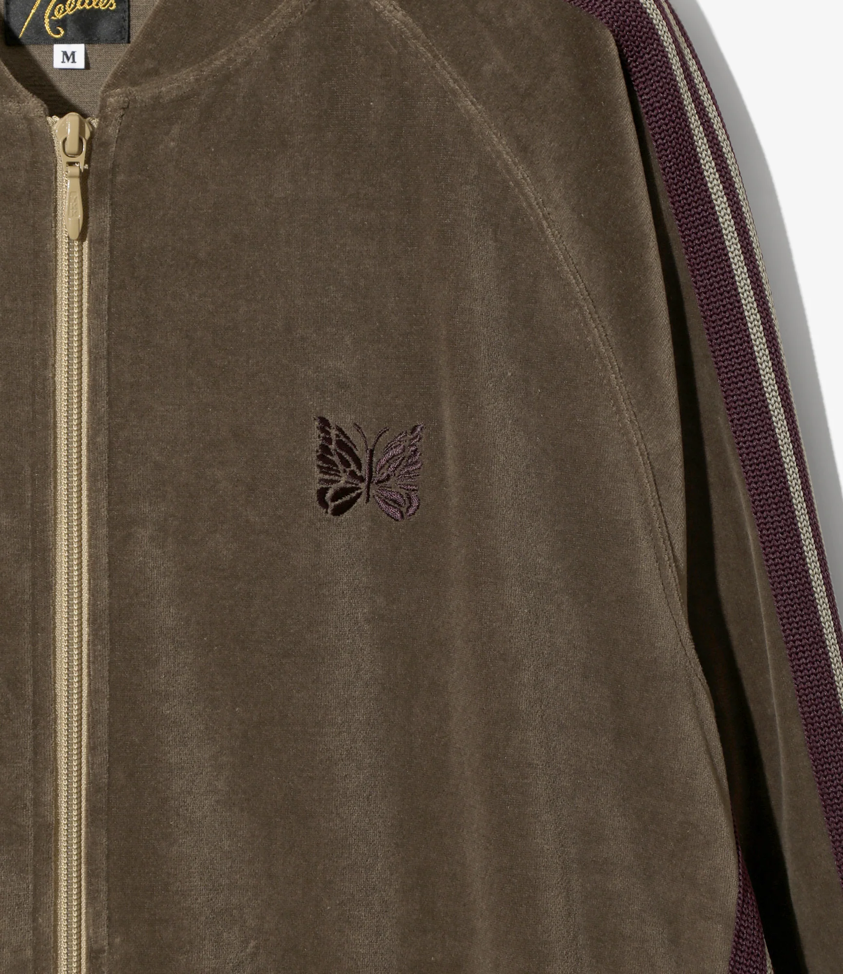 Rib Collar Track Jacket - Taupe - C/PE Velour - Image 2