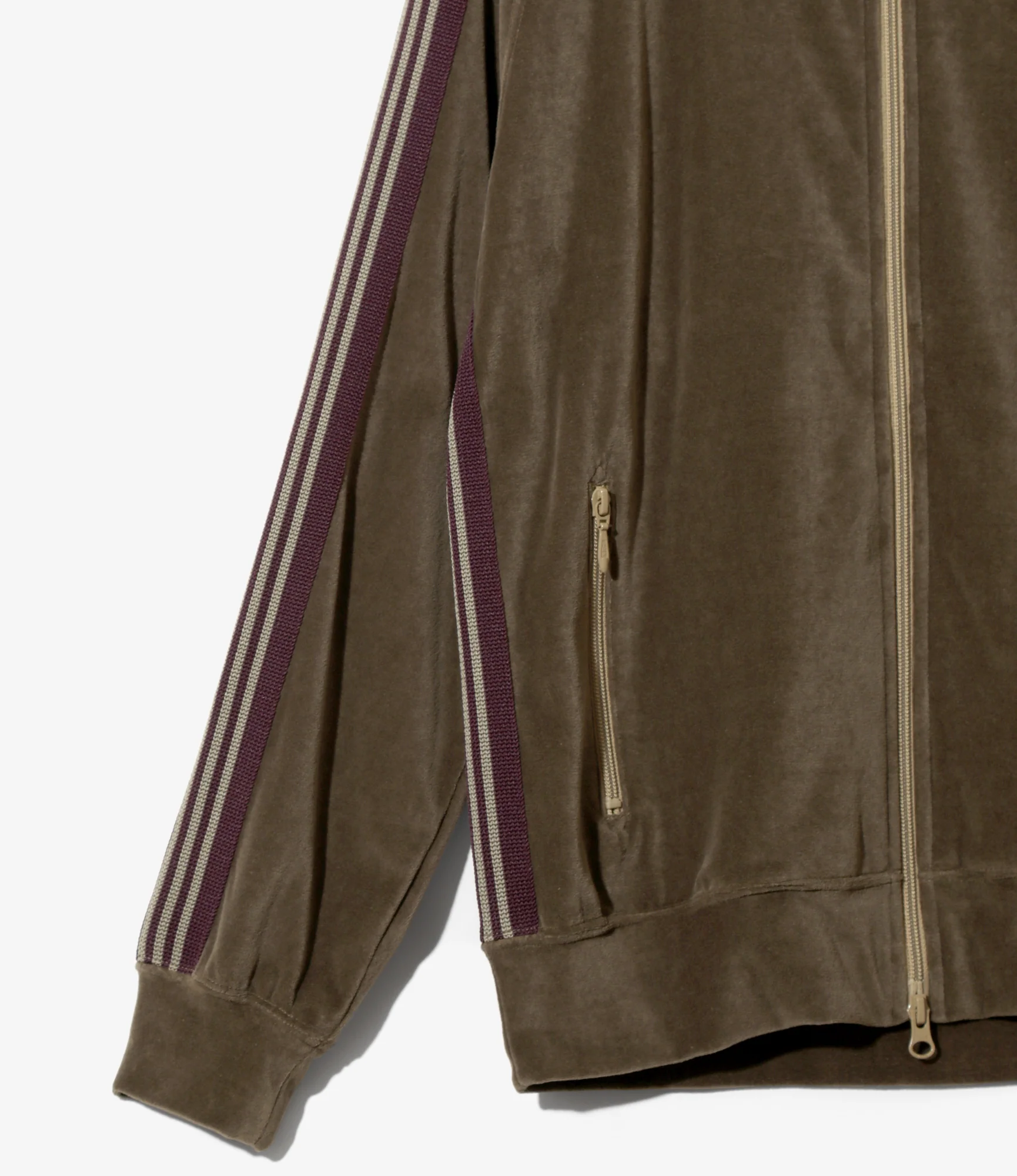 Rib Collar Track Jacket - Taupe - C/PE Velour - Image 3