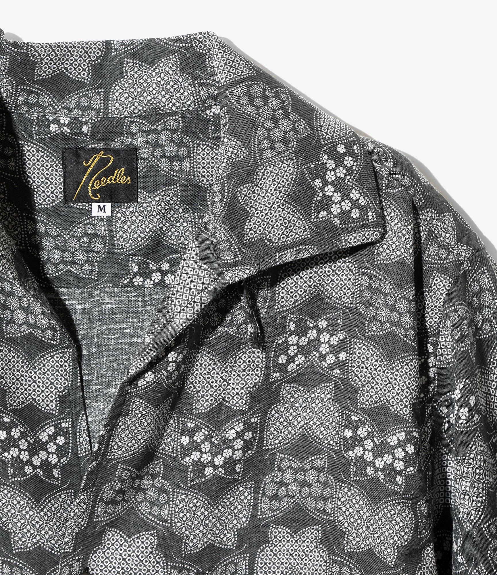 S/S Italian Collar Shirt - Charcoal - Papillon Print - Image 2