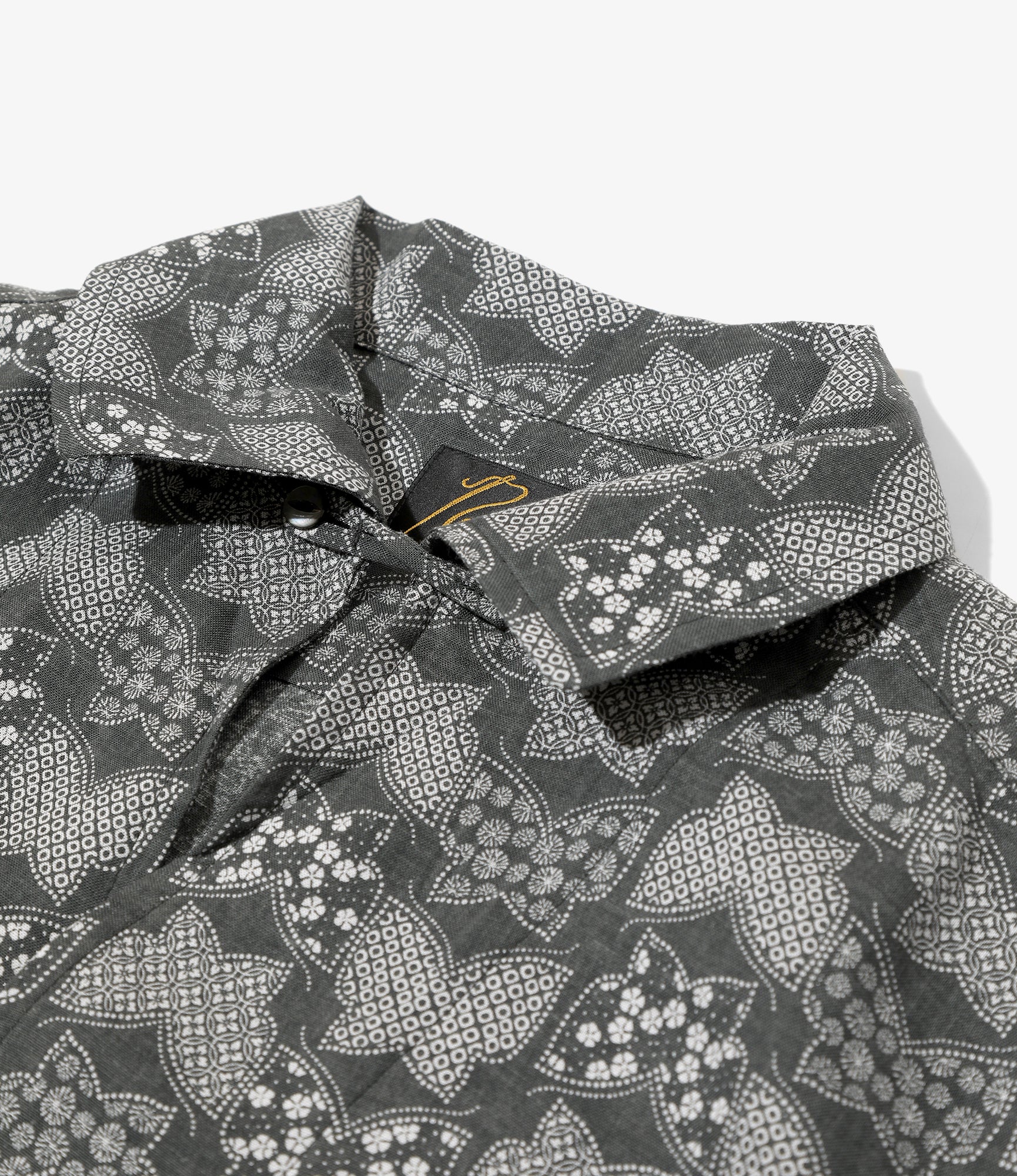 S/S Italian Collar Shirt - Charcoal - Papillon Print - Image 3