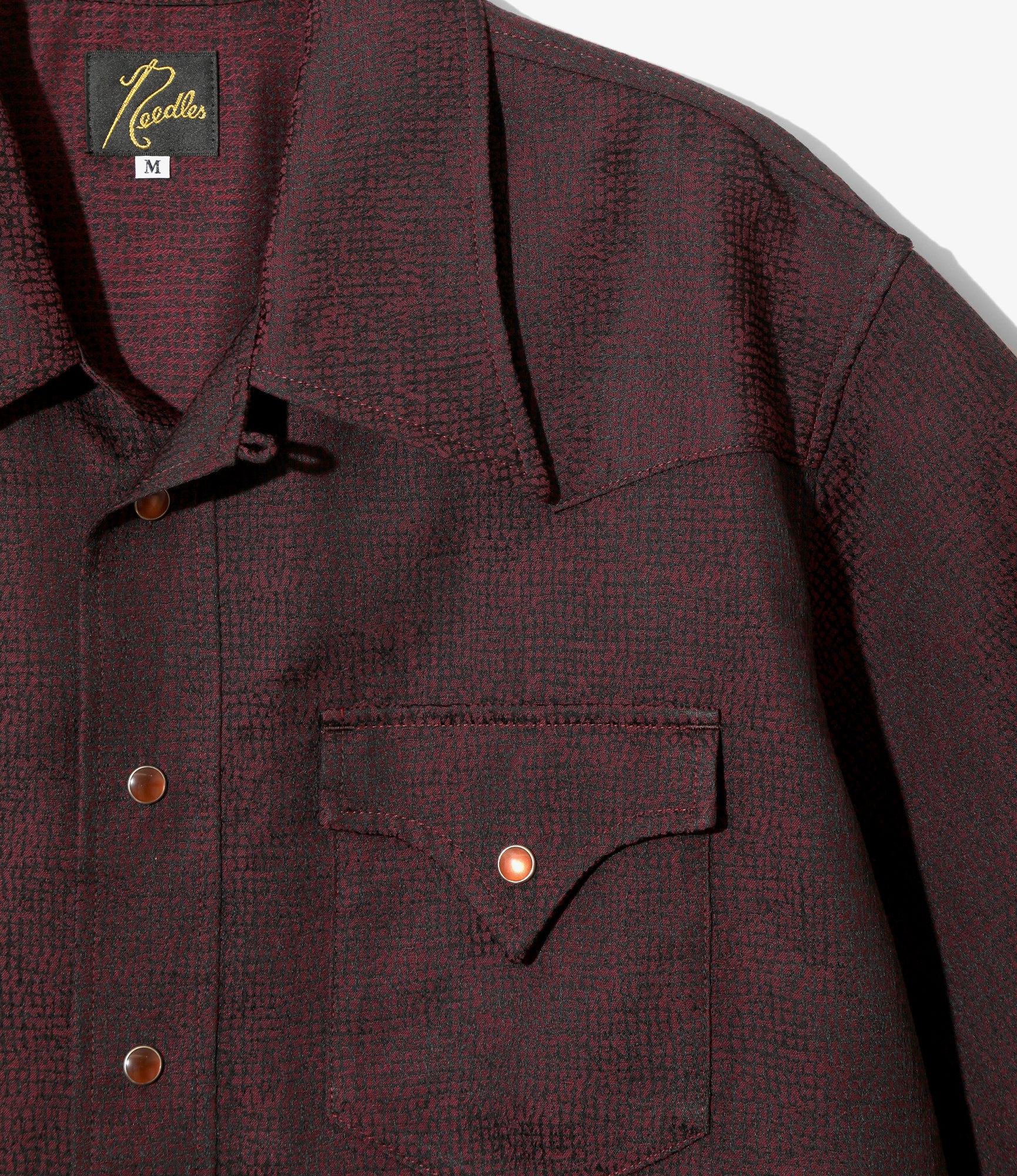S/S Western Shirt - Burgundy - Micro Shadow Plaid - Image 2