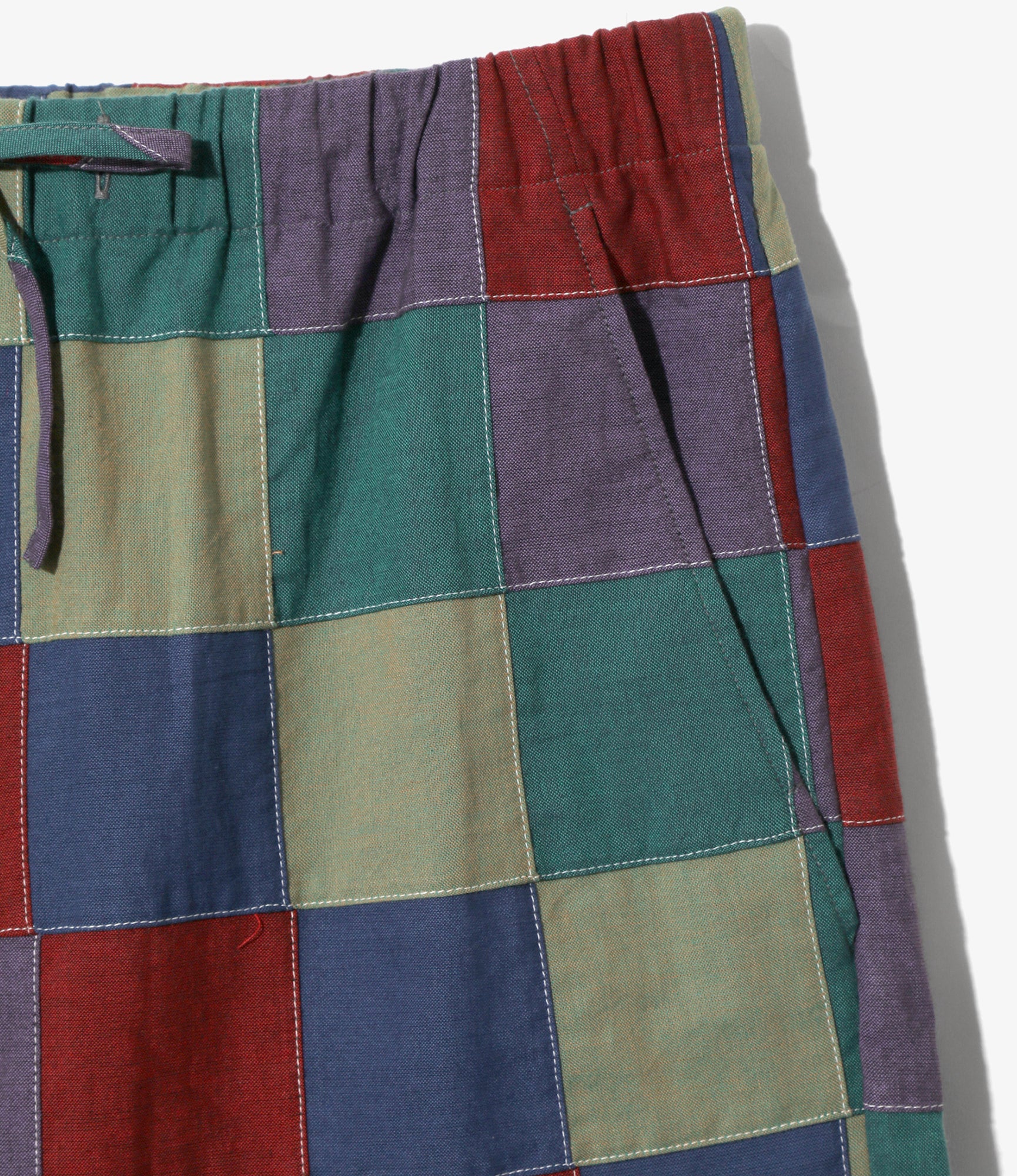 String Easy Pant - Navy/Red - Cotton Oxford Patchwork - Image 2